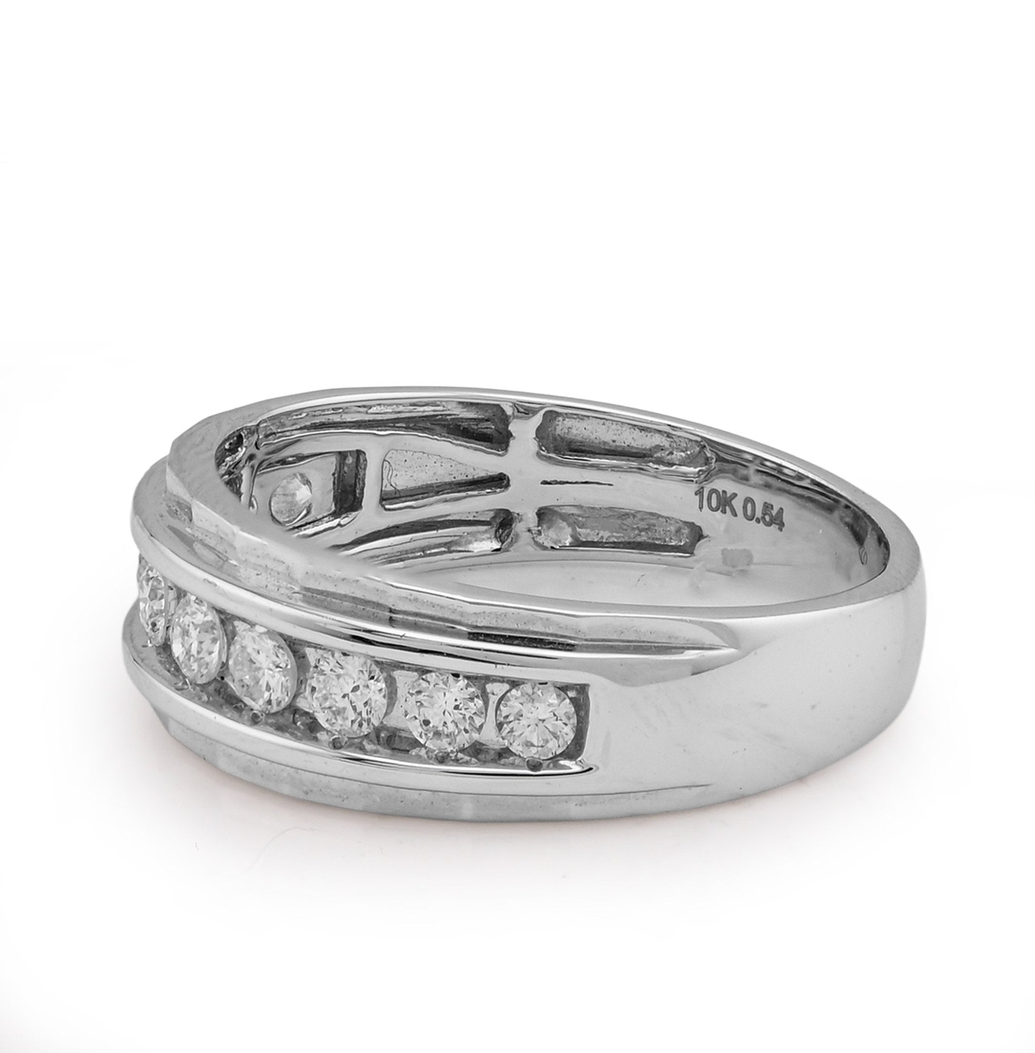 10K White Gold 0.54CT Centre Row Natural Diamond Men Band - Elite Jewelers - Rings