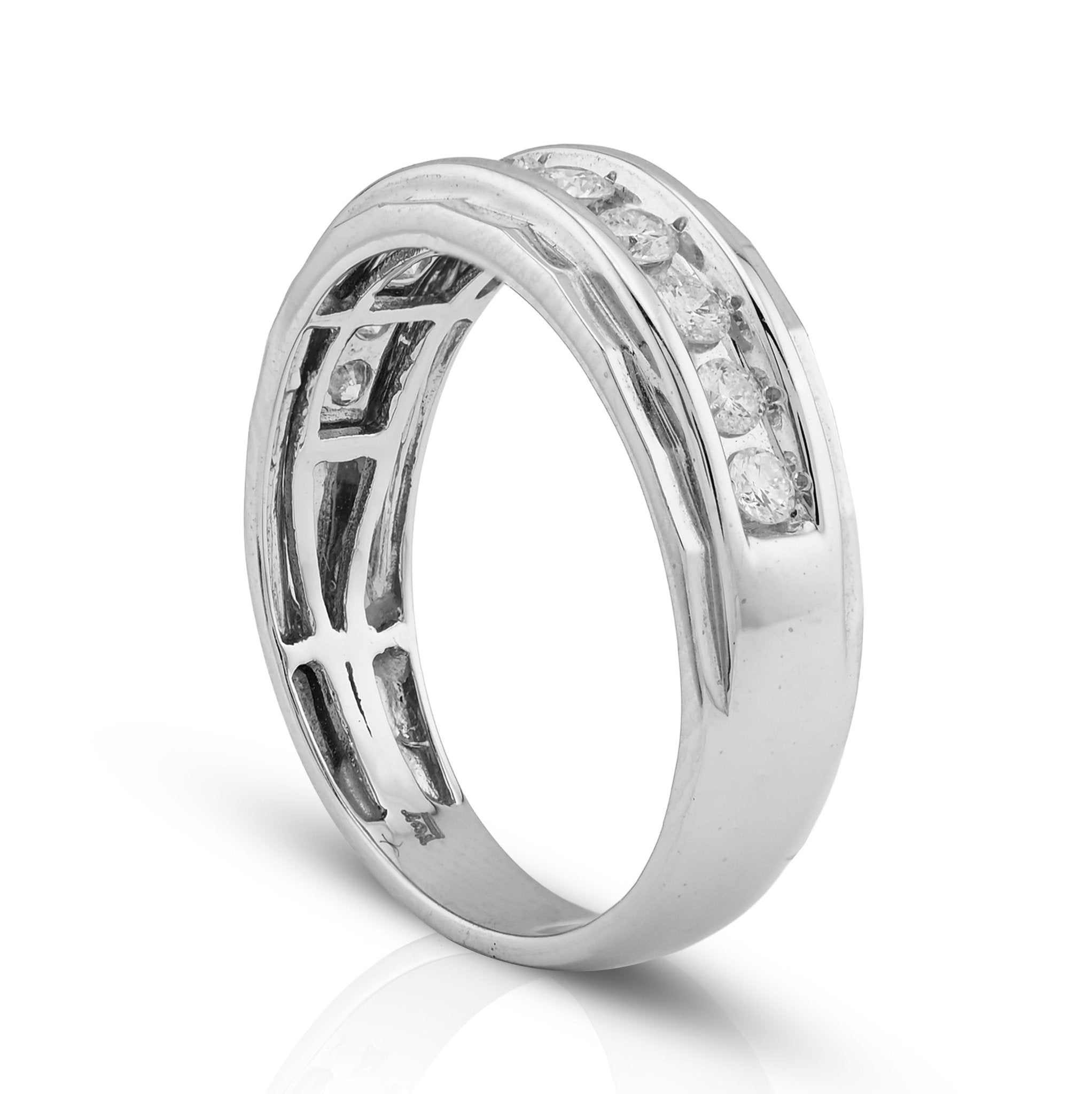 10K White Gold 0.54CT Centre Row Natural Diamond Men Band - Elite Jewelers - Rings