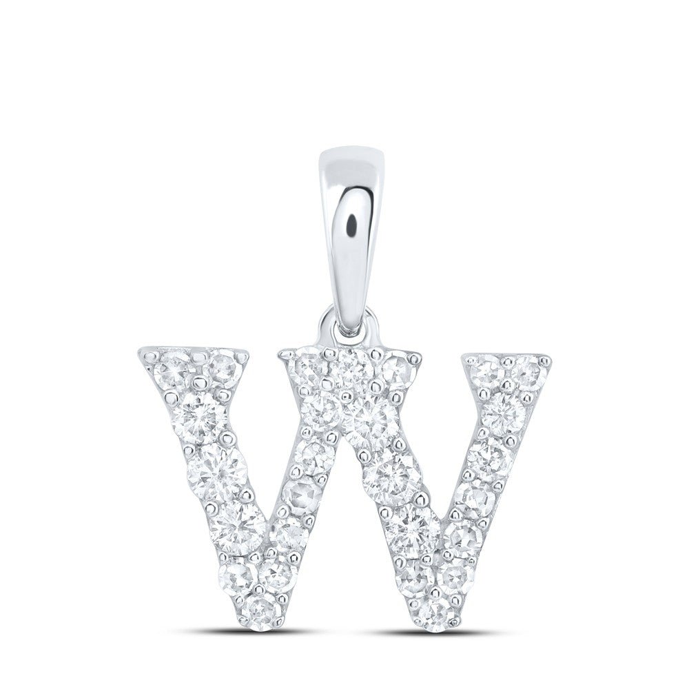 10k White Gold 0.56gms 0.24CTW Natural Diamond Initial "W" Letter Pendant Charm - Elite Jewelers - Charms & Pendants