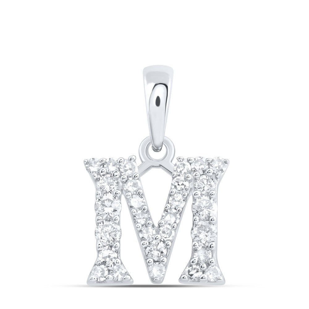 10k White Gold 0.59gms 0.21CTW Natural Diamond Initial "M" Letter Pendant Charm - Elite Jewelers - Charms & Pendants
