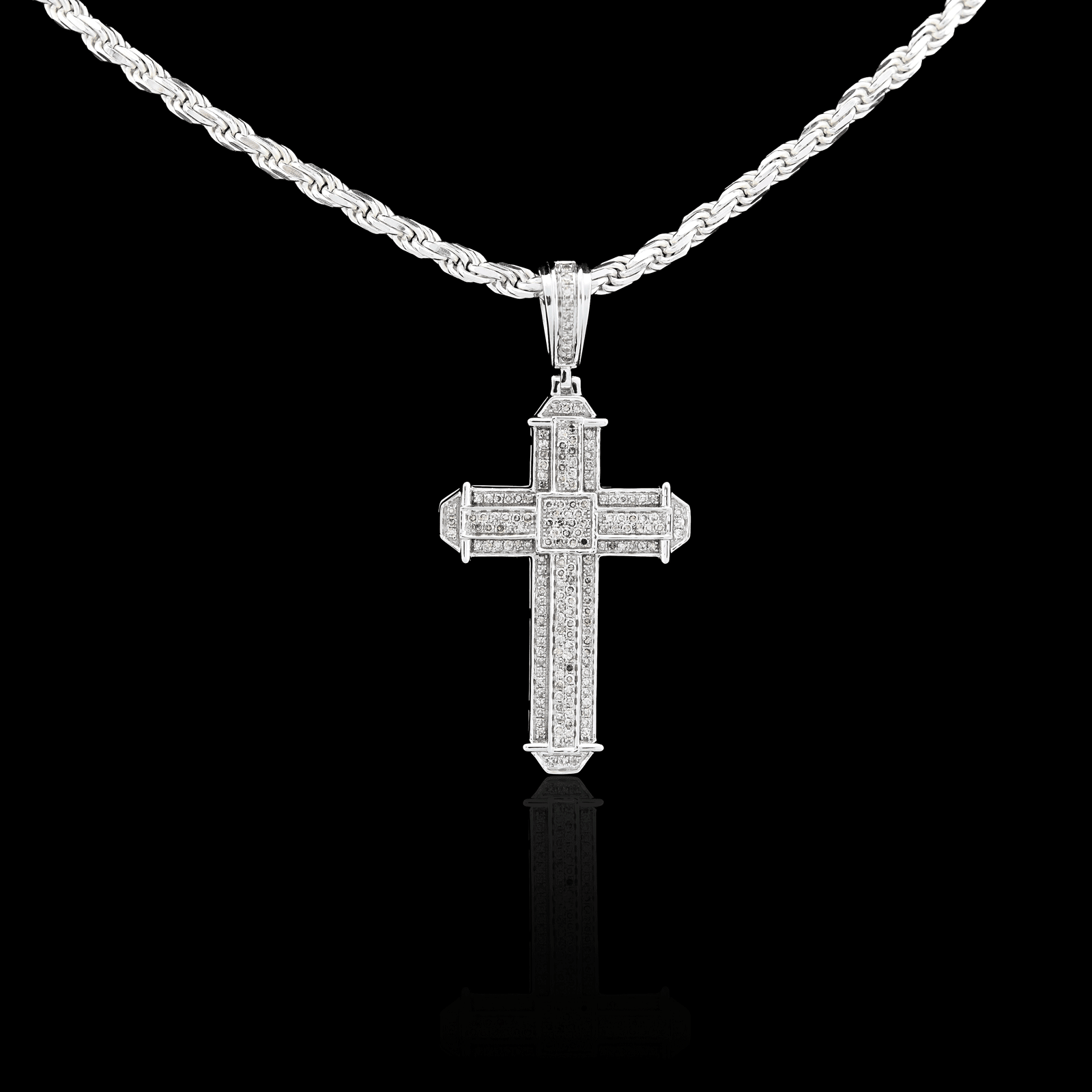 10k White Gold 0.5CTW Natural Diamond Cross Charm 5.3gms Religious Mens Pendant - Elite Jewelers - Charms & Pendants