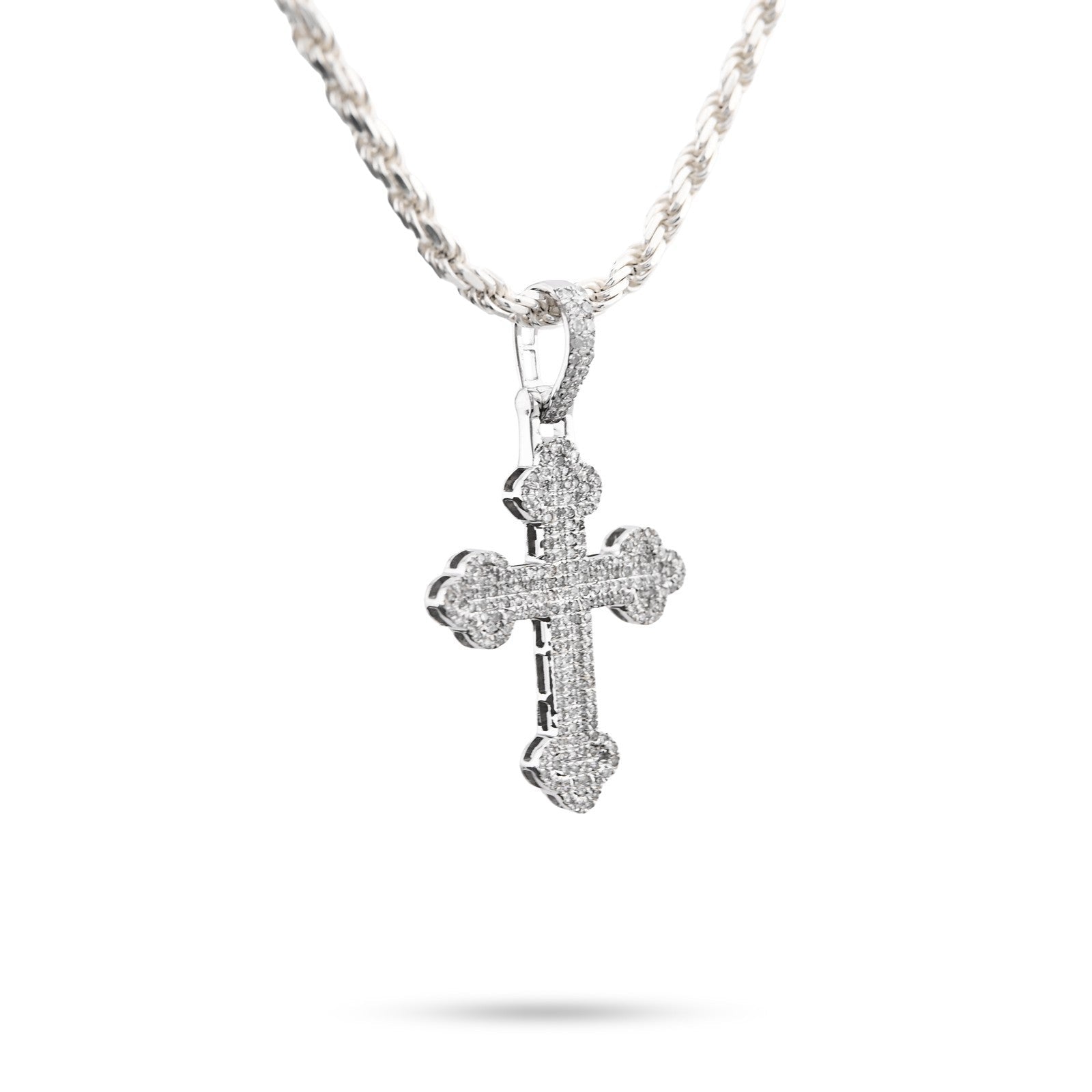 10k White Gold 0.5CTW Natural Diamond ICED Budded Cross Pendant 3.3g Mens Charm - Elite Jewelers - Charms & Pendants
