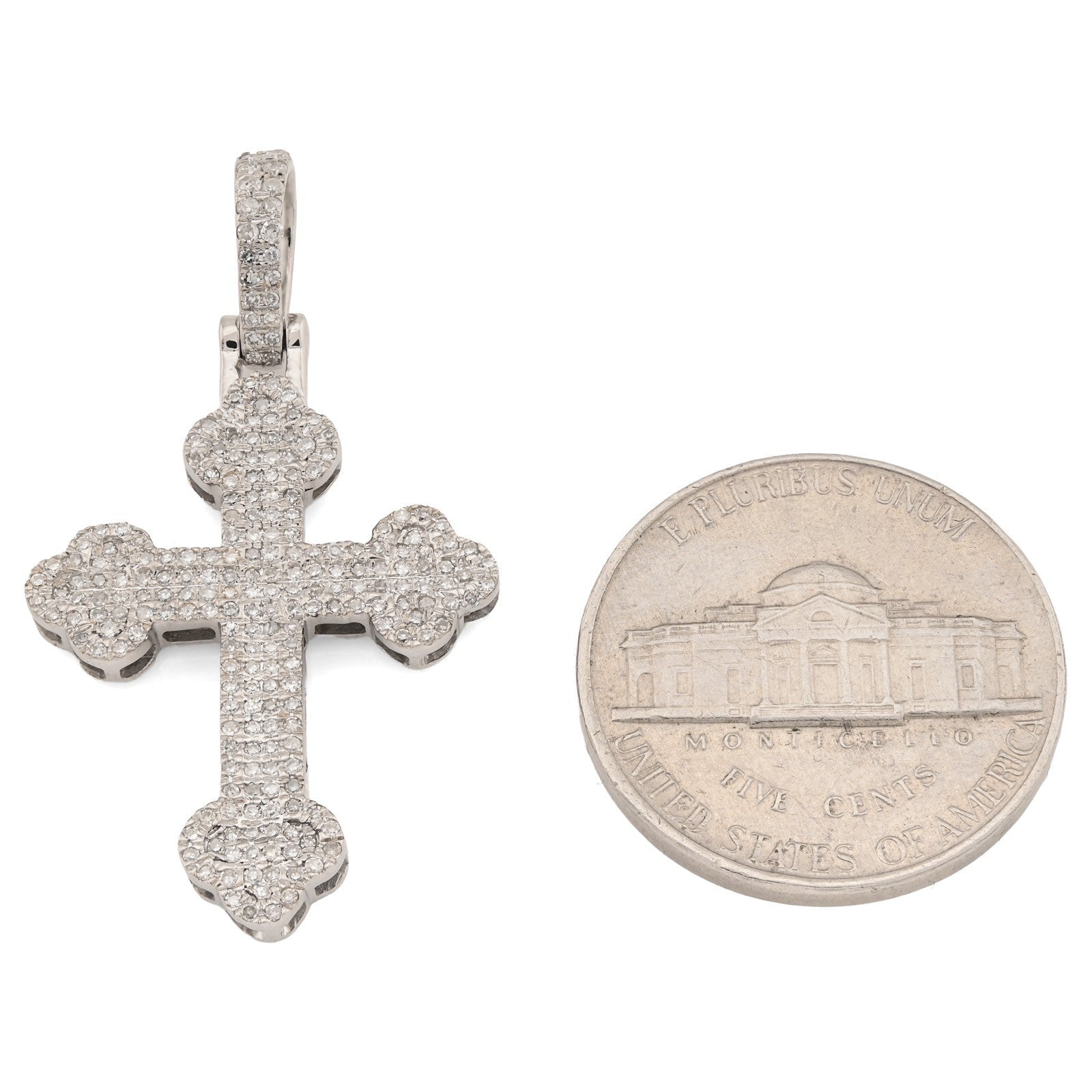 10k White Gold 0.5CTW Natural Diamond ICED Budded Cross Pendant 3.3g Mens Charm - Elite Jewelers - Charms & Pendants