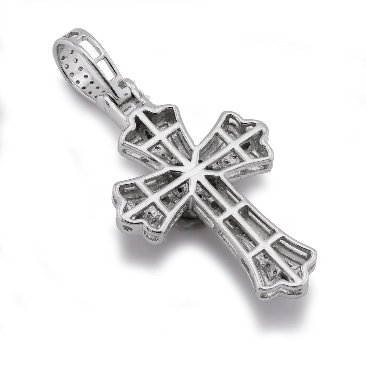10K White Gold 0.60CT Natural Diamond Budded Cross Pendant - Elite Jewelers-Charms & Pendants