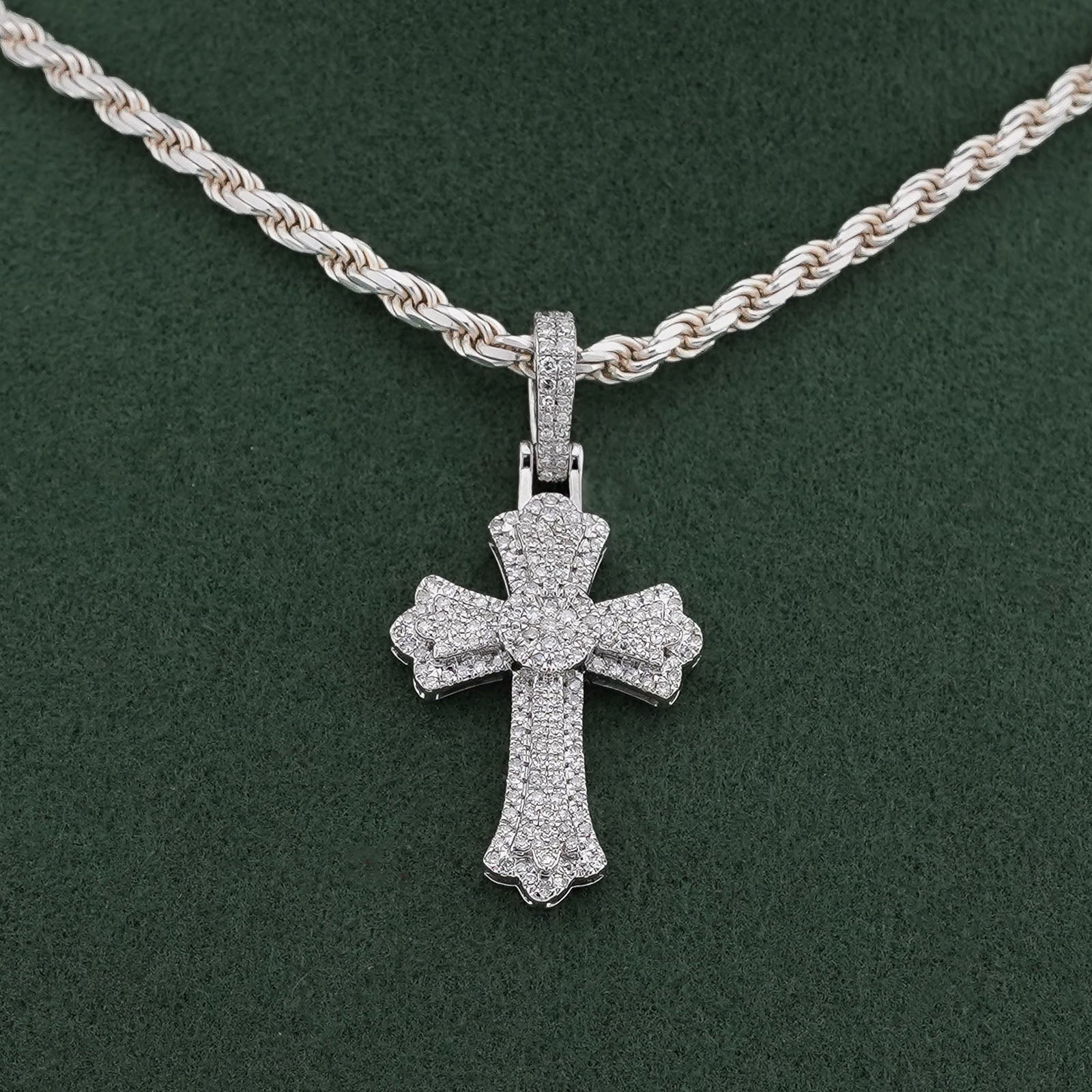 10K White Gold 0.60CT Natural Diamond Budded Cross Pendant - Elite Jewelers-Charms & Pendants