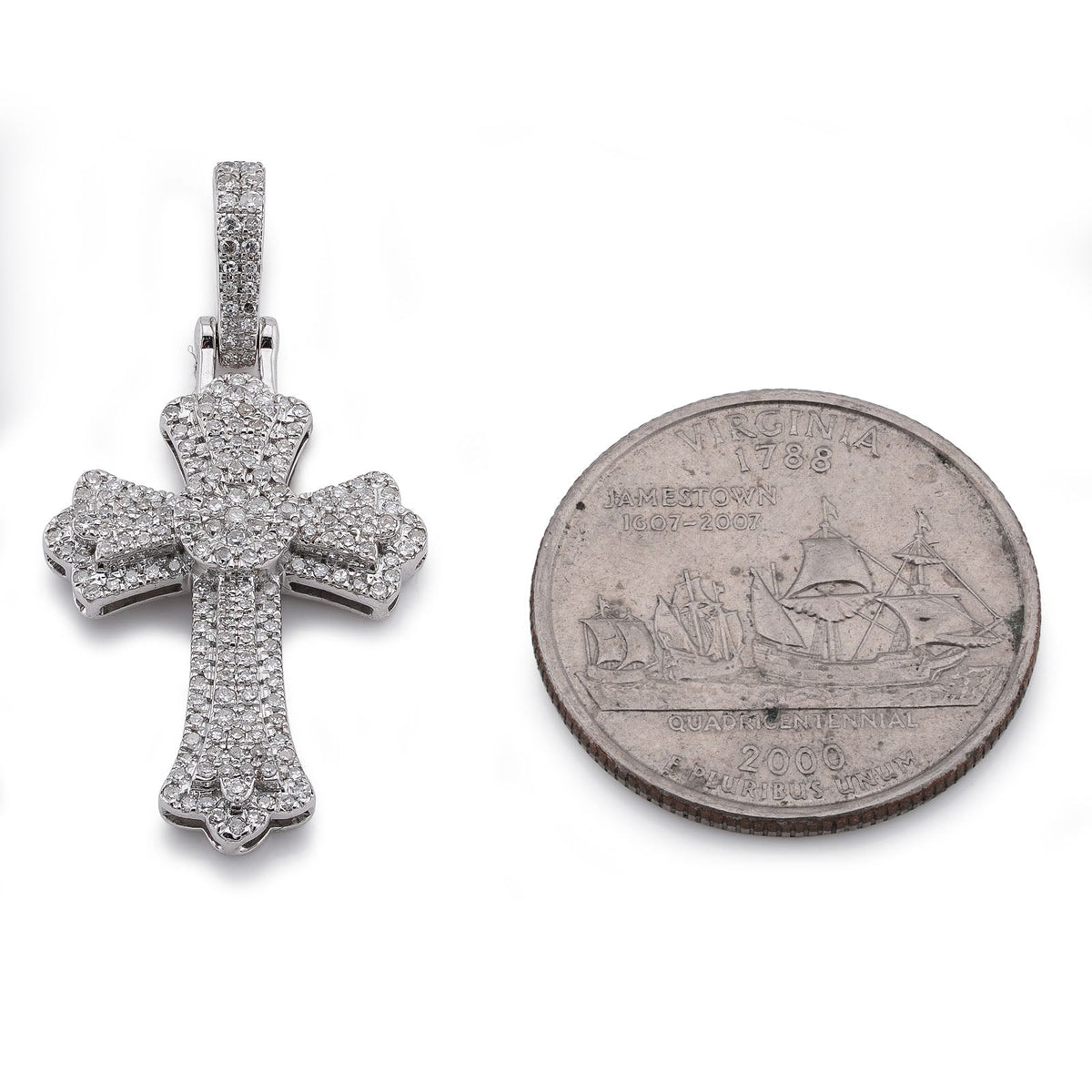 10K White Gold 0.60CT Natural Diamond Budded Cross Pendant - Elite Jewelers-Charms & Pendants
