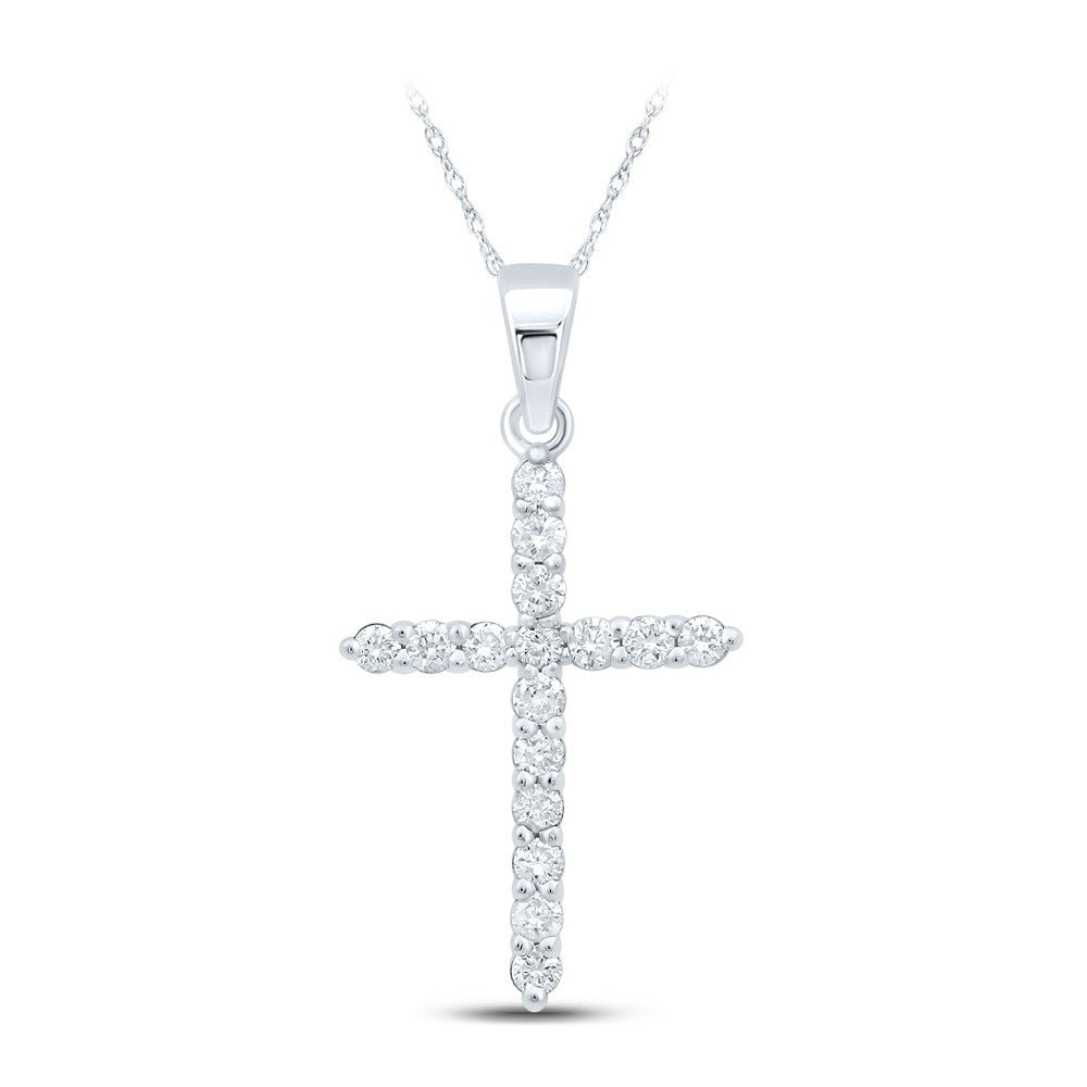 10k White Gold 0.68gms 0.25CTW Natural Diamond Cross Religious Pendant Charm - Elite Jewelers - Charms & Pendants