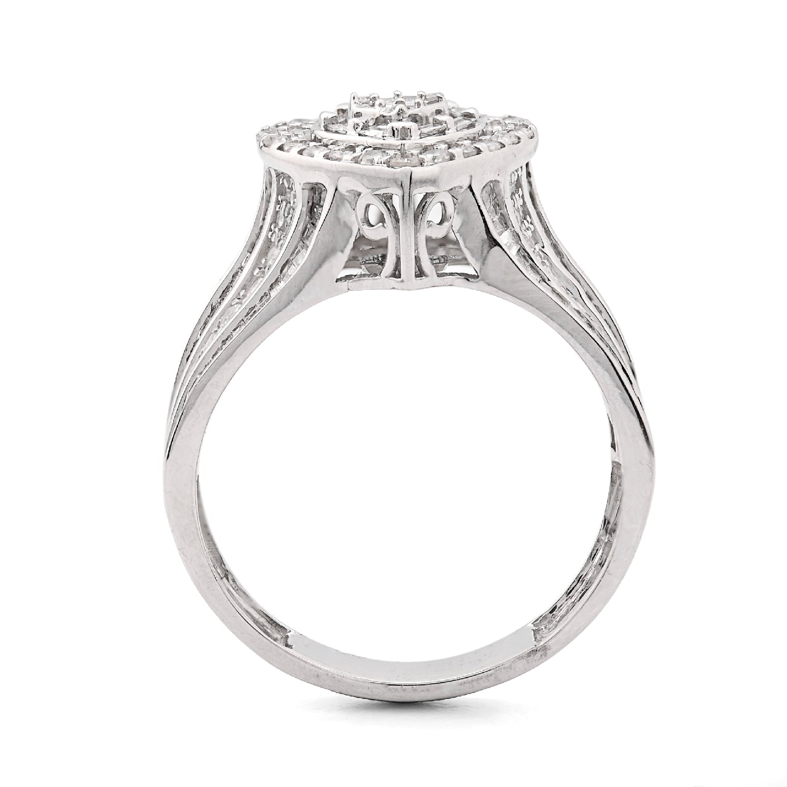 10K White Gold 0.75CT Natural Diamond Round/Baguette Triple Heart Shape Women Ring - Elite Jewelers - Rings