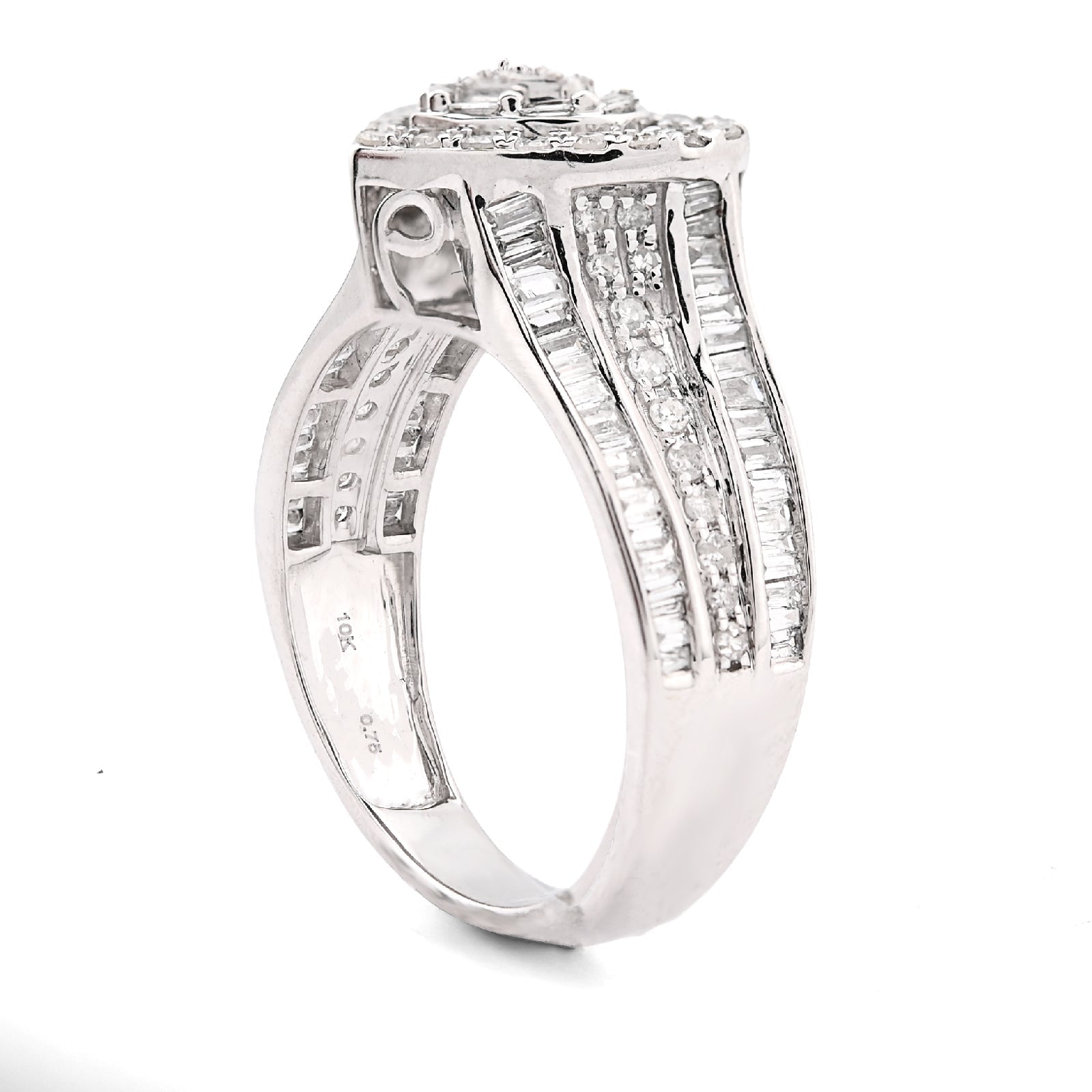 10K White Gold 0.75CT Natural Diamond Round/Baguette Triple Heart Shape Women Ring - Elite Jewelers - Rings