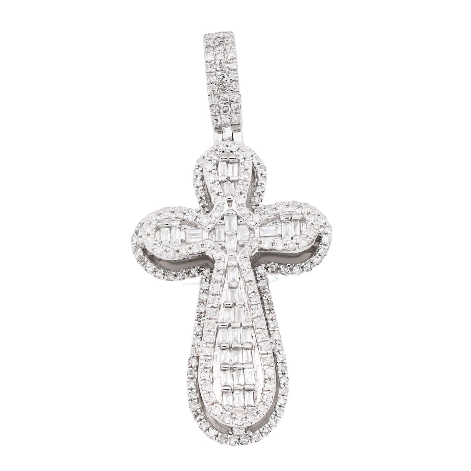 10k White Gold 0.7CTW Pure Round/Baguette Diamond ICED Cross Pendant 4.7gm Charm - Elite Jewelers - Charms & Pendants