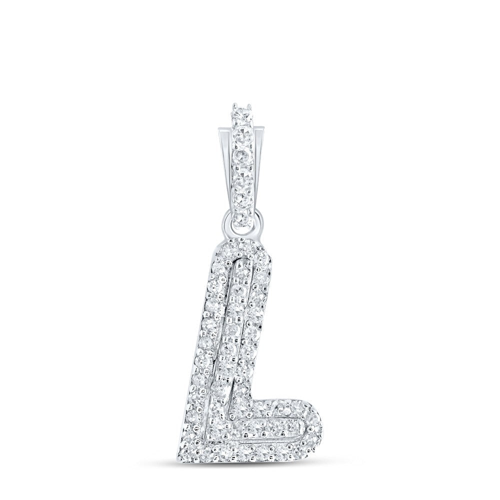 10k White Gold 0.83gms 0.12CTW Natural Diamond Initial "L" Letter Pendant Charm - Elite Jewelers - Charms & Pendants