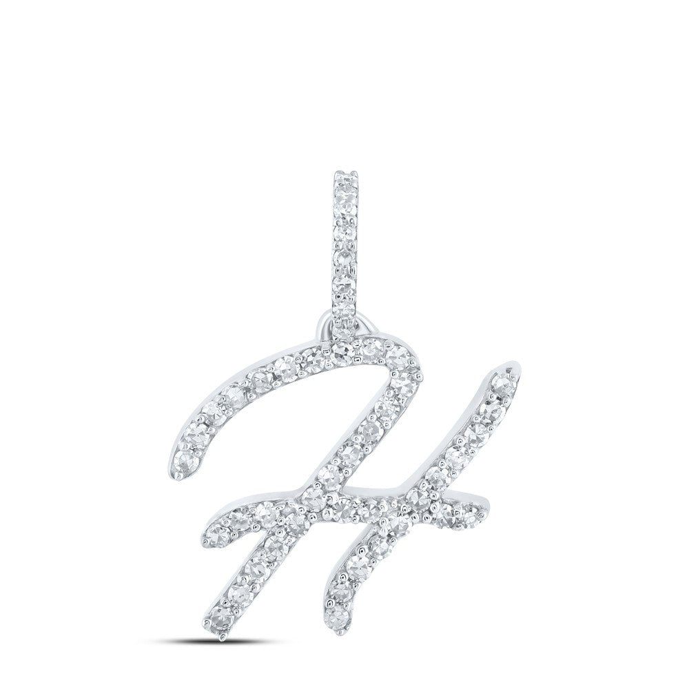 10k White Gold 0.83gms 0.19CTW Natural Diamond Initial "H" Letter Pendant Charm - Elite Jewelers - Charms & Pendants