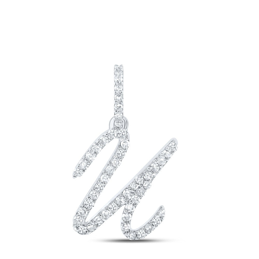 10k White Gold 0.83gms 0.19CTW Natural Diamond Initial "U" Letter Pendant Charm - Elite Jewelers - Charms & Pendants