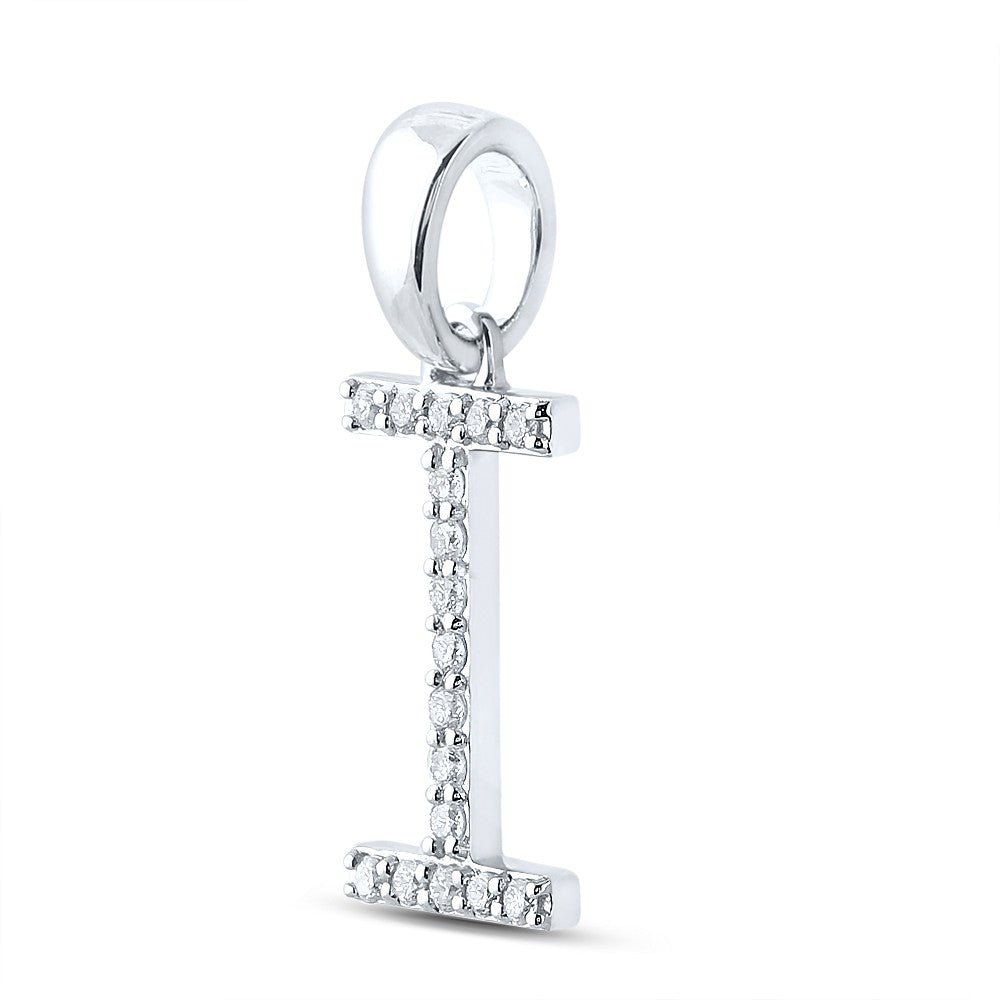 10k White Gold 0.88gms 0.13CTW Natural Diamond Initial "I" Letter Pendant Charm - Elite Jewelers - Charms & Pendants