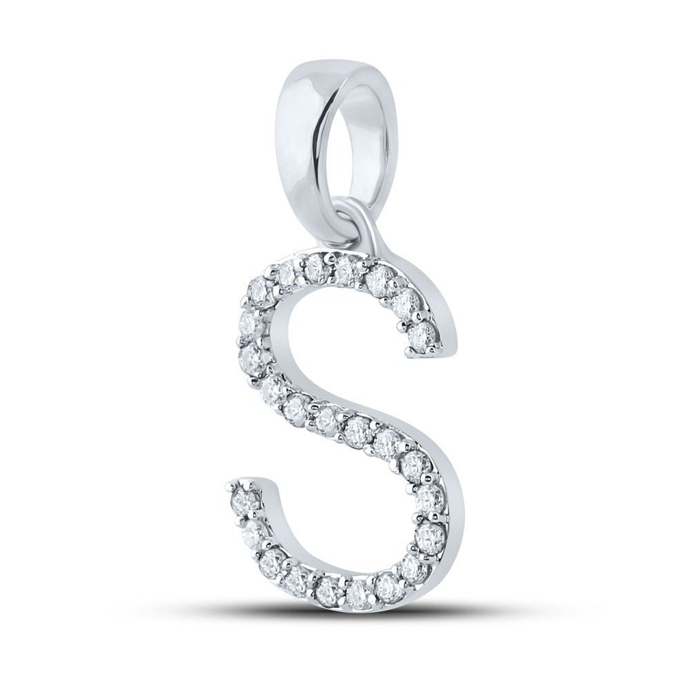 10k White Gold 0.88gms 0.21CTW Natural Diamond Initial "S" Letter Pendant Charm - Elite Jewelers - Charms & Pendants
