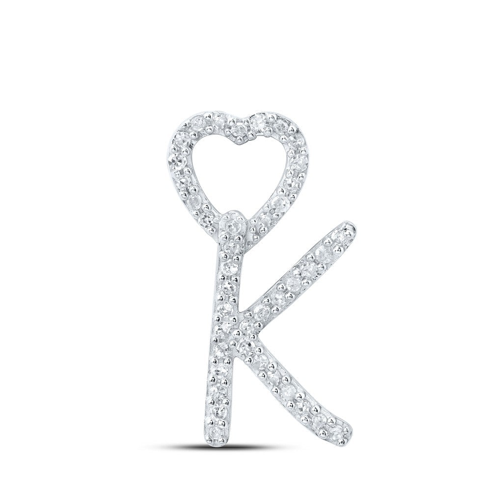 10k White Gold 0.93gms 0.12CTW Natural Diamond Initial "K" Heart Pendant Charm - Elite Jewelers - Charms & Pendants