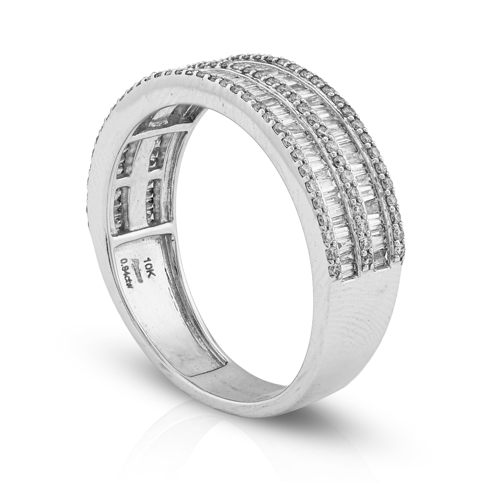10K White Gold 0.94CT Natural Diamond 2 Row Baguette Men Band Ring - Elite Jewelers - Rings