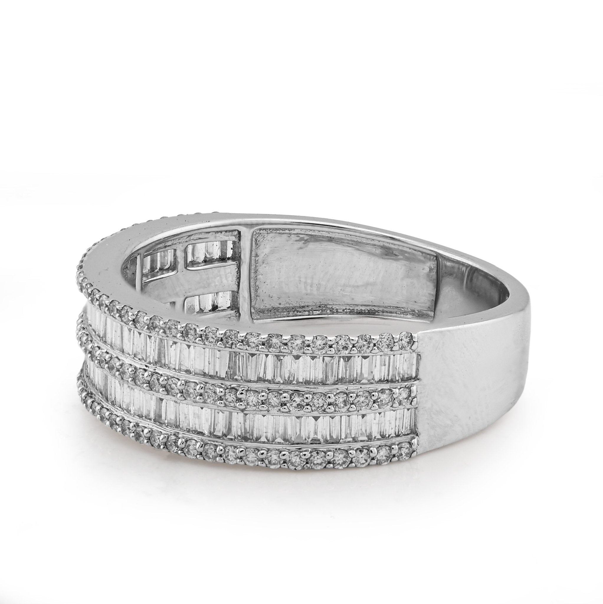 10K White Gold 0.94CT Natural Diamond 2 Row Baguette Men Band Ring - Elite Jewelers - Rings