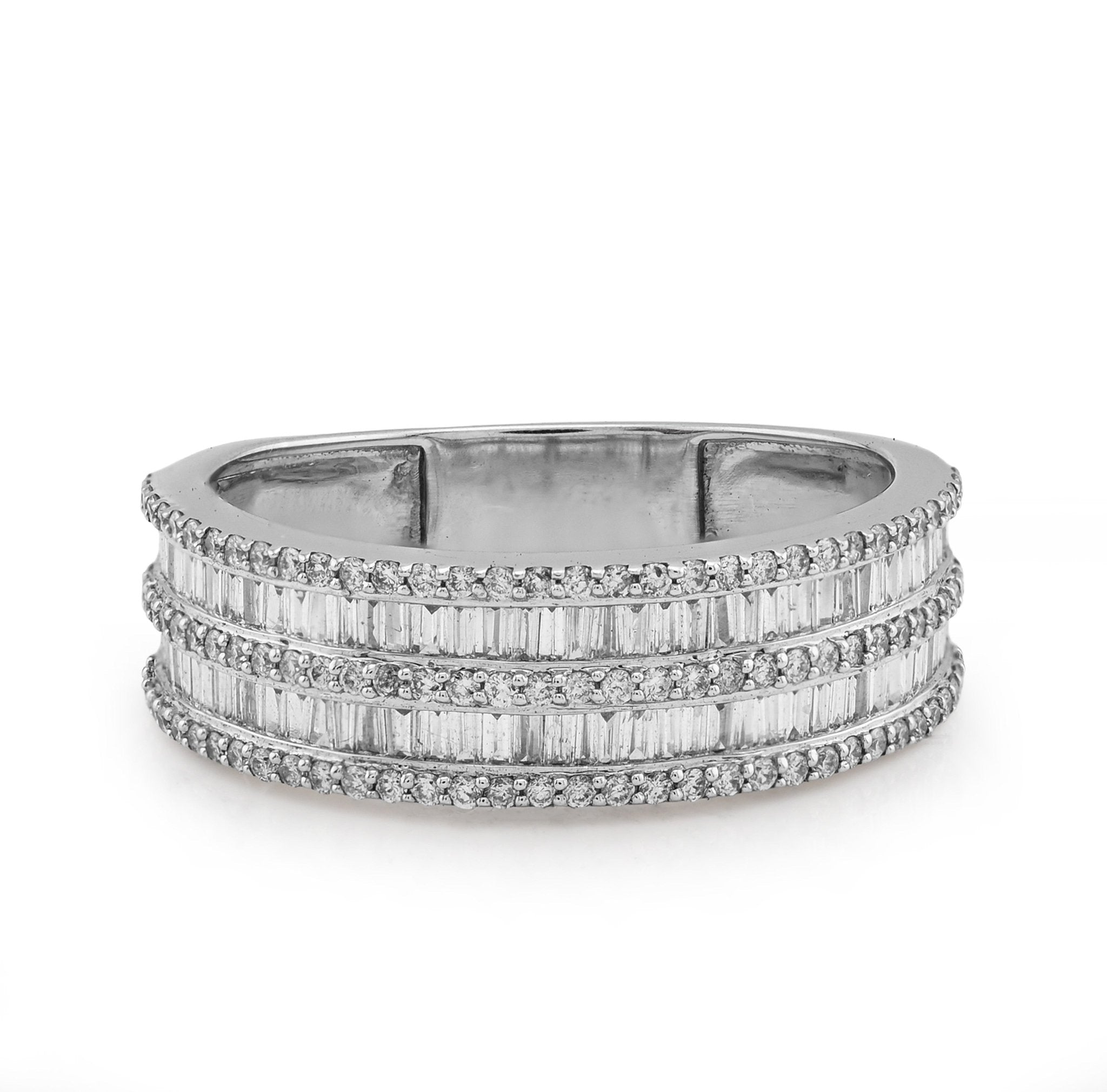 10K White Gold 0.94CT Natural Diamond 2 Row Baguette Men Band Ring - Elite Jewelers - Rings