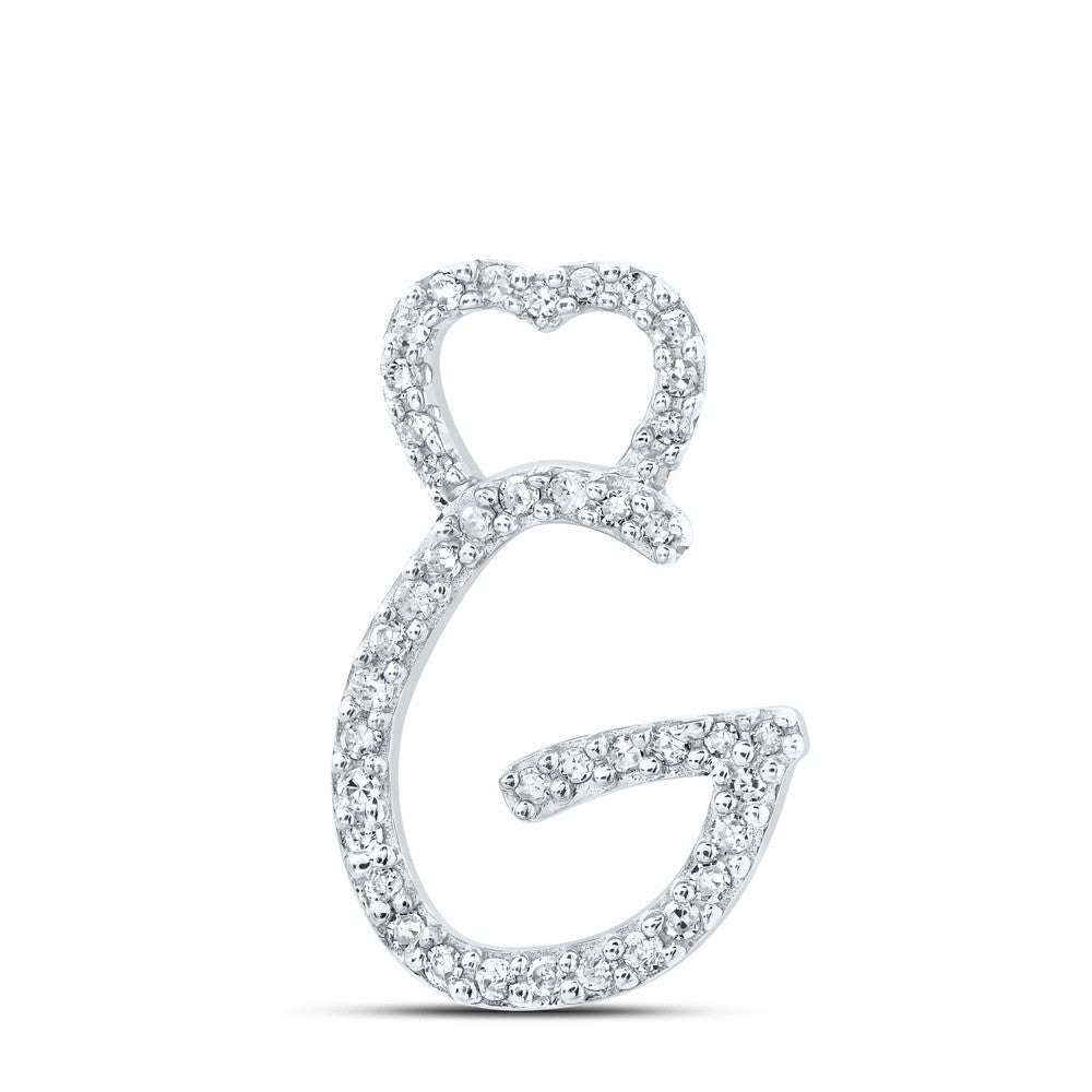10k White Gold 0.95gms 0.12CTW Natural Diamond Initial "G" Heart Pendant Charm - Elite Jewelers - Charms & Pendants