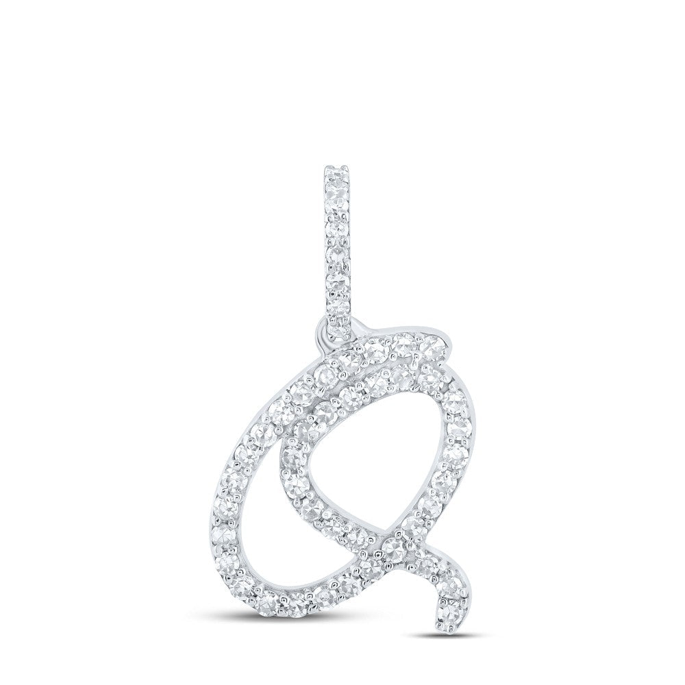 10k White Gold 0.95gms 0.2CTW Natural Diamond Initial "Q" Letter Pendant Charm - Elite Jewelers - Charms & Pendants