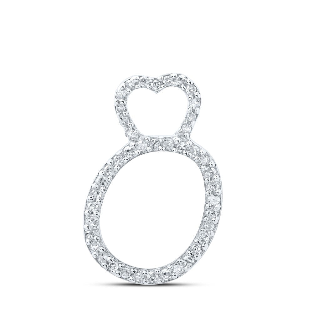 10k White Gold 0.97gms 0.13CTW Natural Diamond Initial "O" Heart Pendant Charm - Elite Jewelers - Charms & Pendants