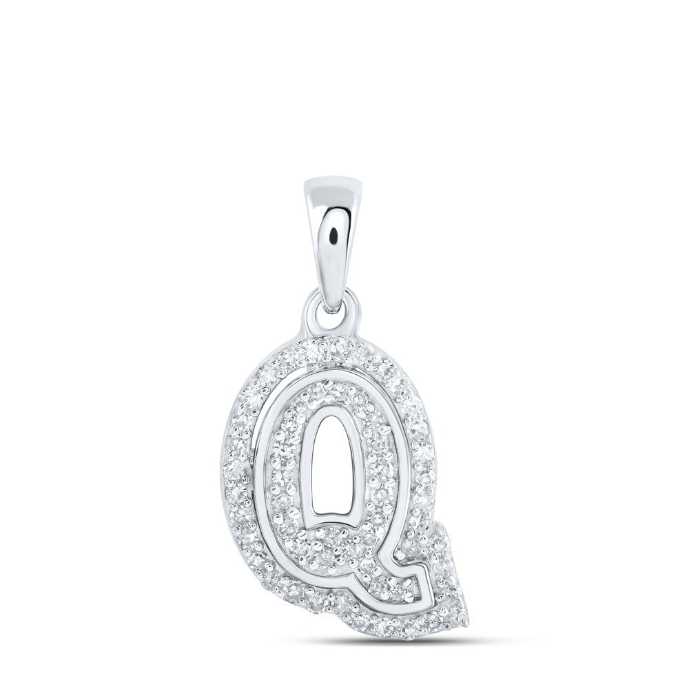 10k White Gold 0.99gms 0.17CTW Natural Diamond Initial "Q" Letter Pendant Charm - Elite Jewelers - Charms & Pendants