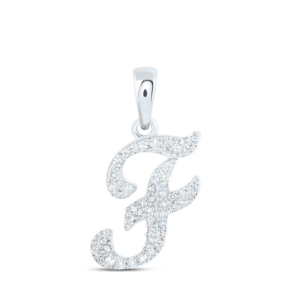10k White Gold 0.9gms 0.12CTW Natural Diamond Initial "F" Letter Pendant Charm - Elite Jewelers - Charms & Pendants