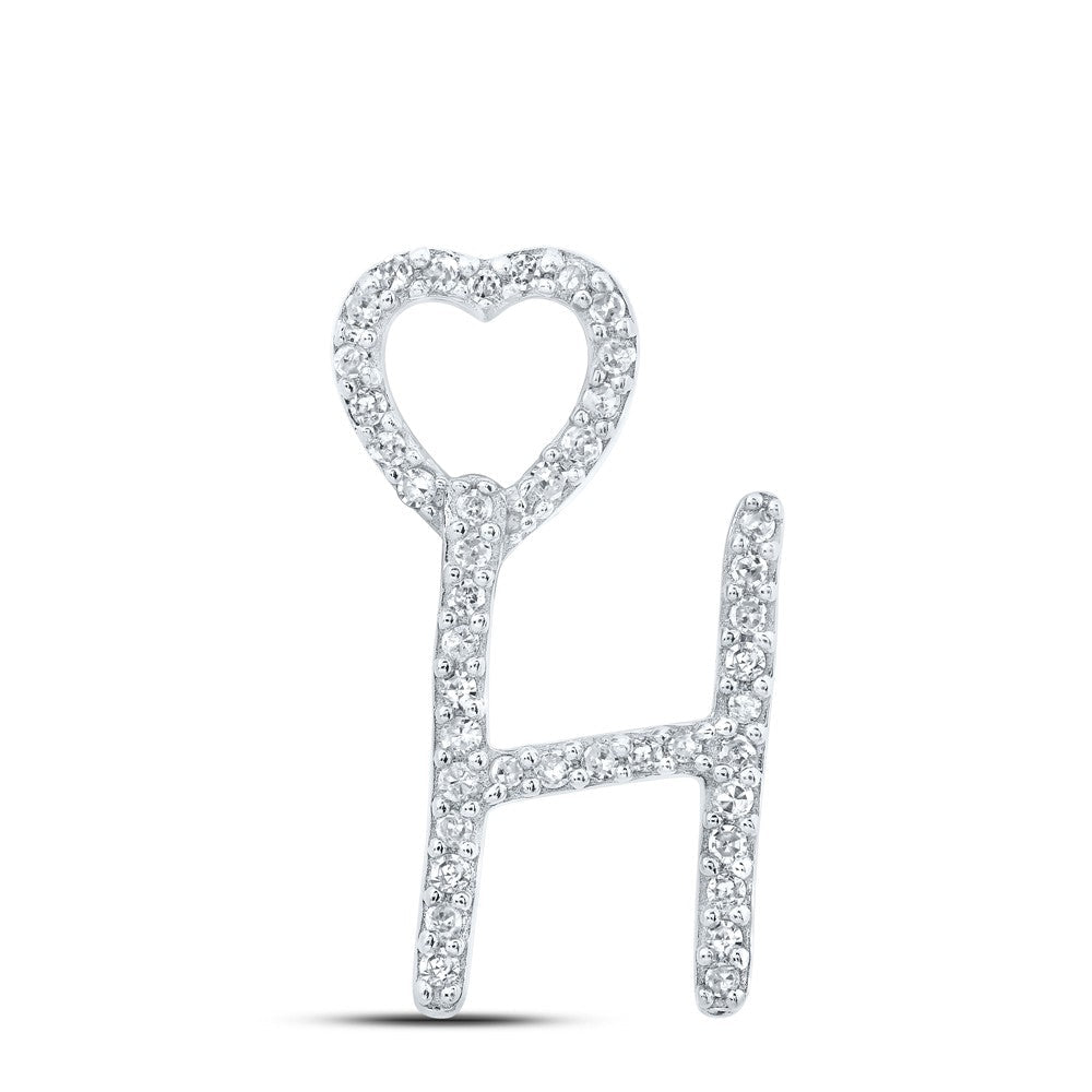 10k White Gold 0.9gms 0.13CTW Natural Diamond Initial "H" Heart Pendant Charm - Elite Jewelers - Charms & Pendants