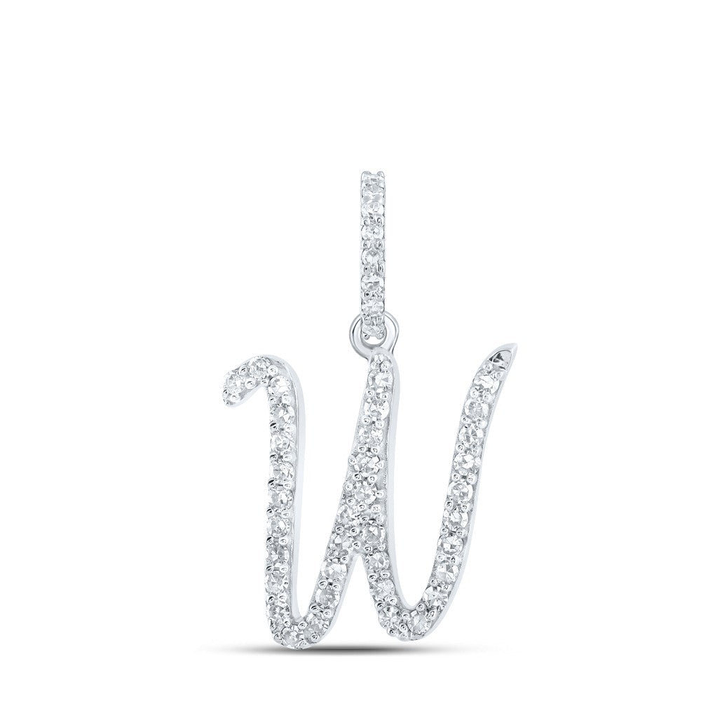 10k White Gold 0.9gms 0.17CTW Natural Diamond Initial "W" Letter Pendant Charm - Elite Jewelers - Charms & Pendants