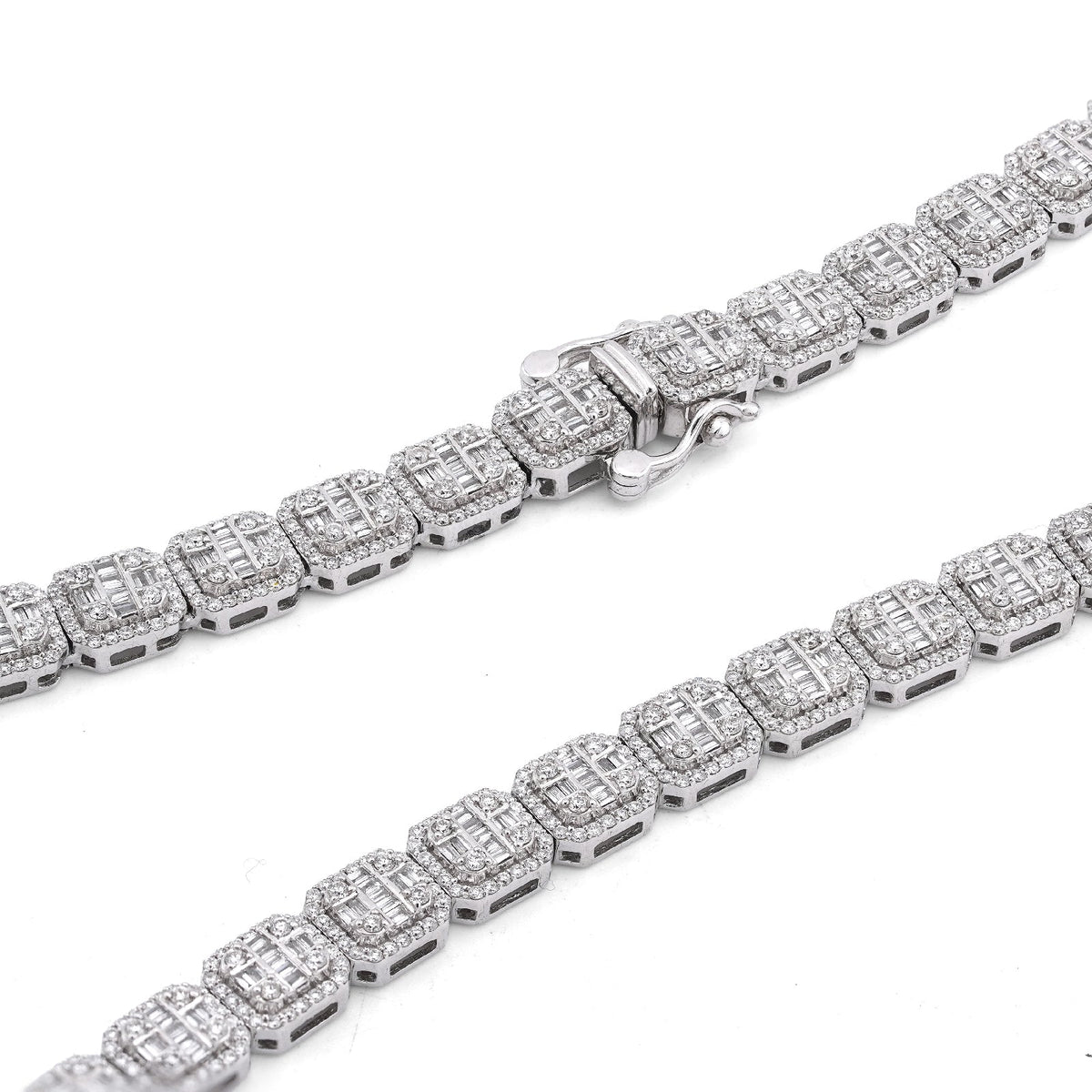 10K White Gold 10.17CT Natural Round/Baguette Diamond Hexagon Shape 6MM Men Women 22" Tennis Chain - Elite Jewelers-Necklaces