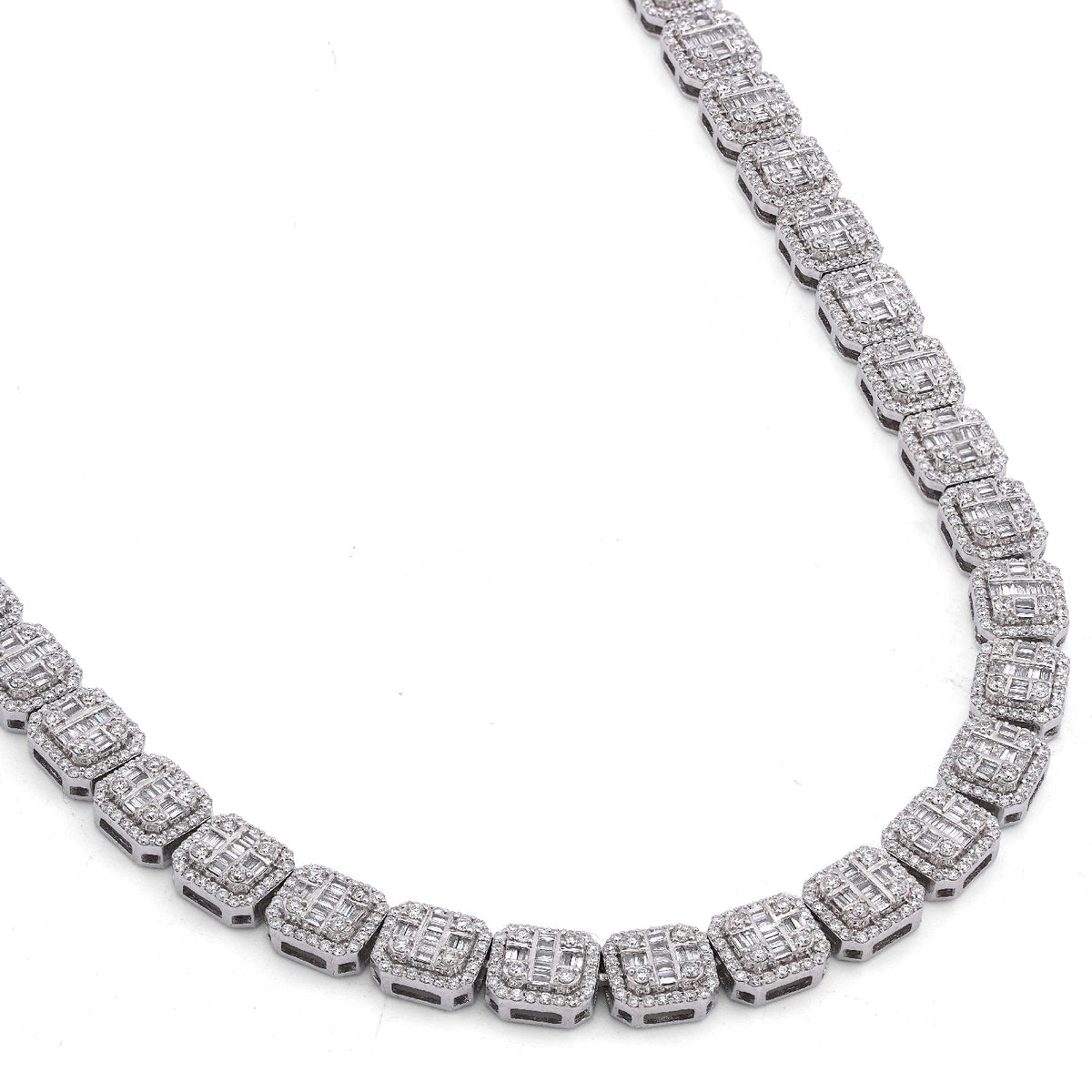 10K White Gold 10.17CT Natural Round/Baguette Diamond Hexagon Shape 6MM Men Women 22" Tennis Chain - Elite Jewelers-Necklaces