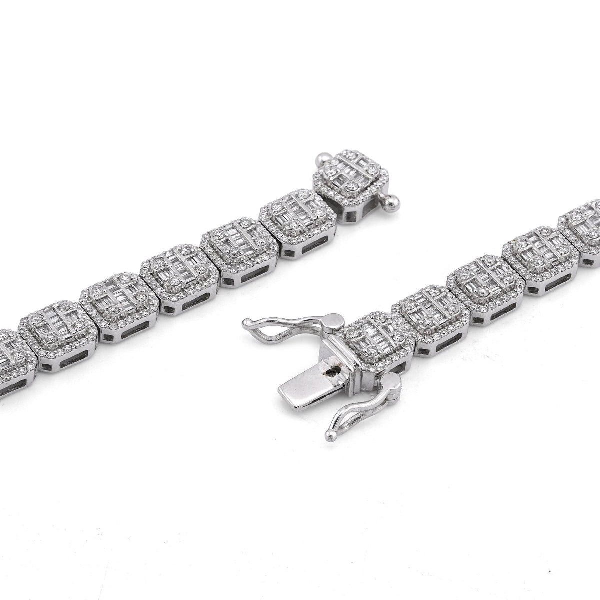 10K White Gold 10.17CT Natural Round/Baguette Diamond Hexagon Shape 6MM Men Women 22" Tennis Chain - Elite Jewelers-Necklaces