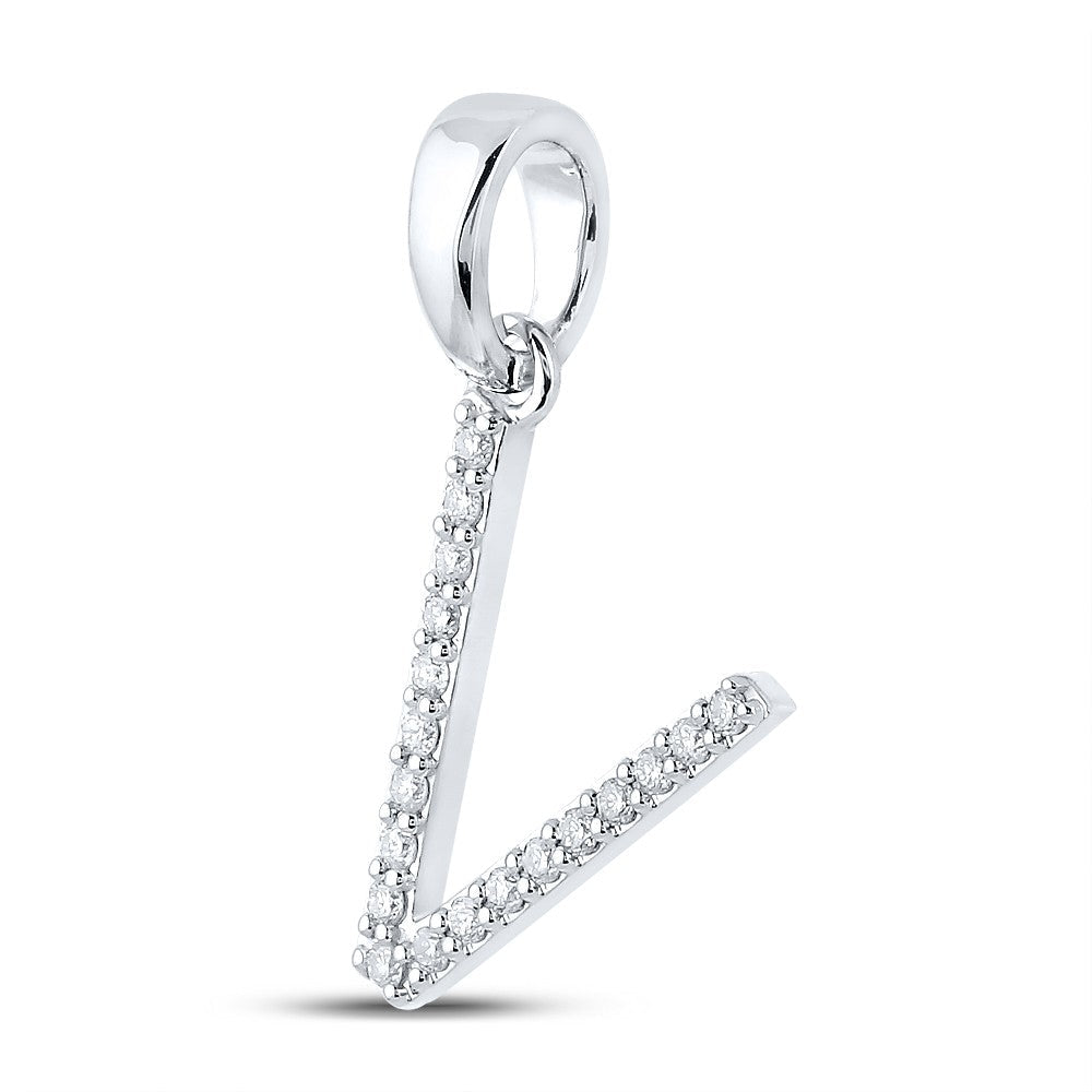 10k White Gold 1.01gms 0.13CTW Natural Diamond Initial "V" Letter Pendant Charm - Elite Jewelers - Charms & Pendants