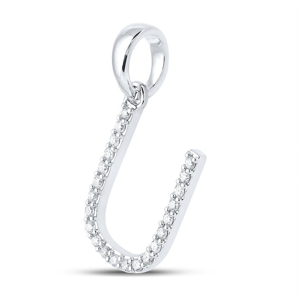 10k White Gold 1.01gms 0.16CTW Natural Diamond Initial "U" Letter Pendant Charm - Elite Jewelers - Charms & Pendants