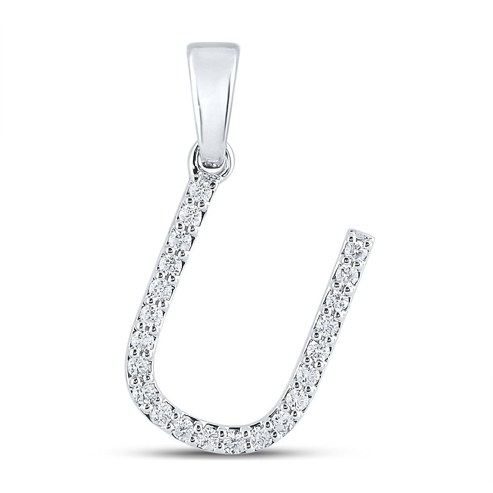 10k White Gold 1.01gms 0.16CTW Natural Diamond Initial "U" Letter Pendant Charm - Elite Jewelers - Charms & Pendants