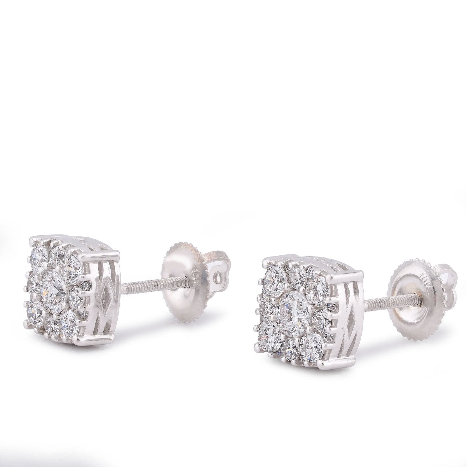 10K White Gold 1.02CT Lab Diamond Halo Cluster Centre Solitaire Men Women Earring - Elite Jewelers-Earrings