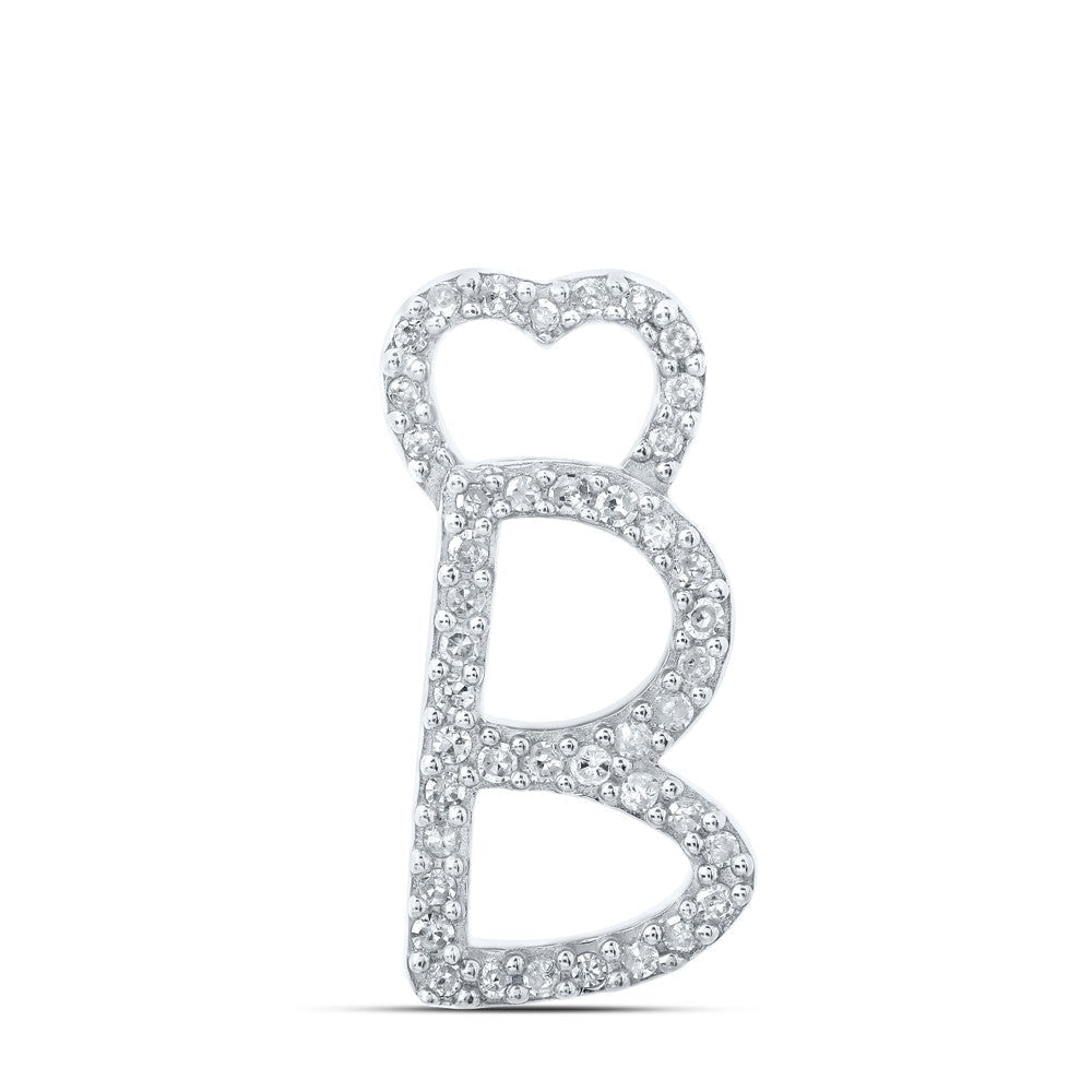 10k White Gold 1.02gms 0.13CTW Natural Diamond Initial "B" Heart Pendant Charm - Elite Jewelers - Charms & Pendants