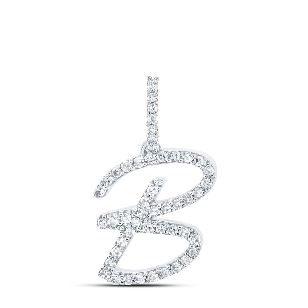 10k White Gold 1.04gms 0.21CTW Natural Diamond Initial "B" Letter Pendant Charm - Elite Jewelers - Charms & Pendants