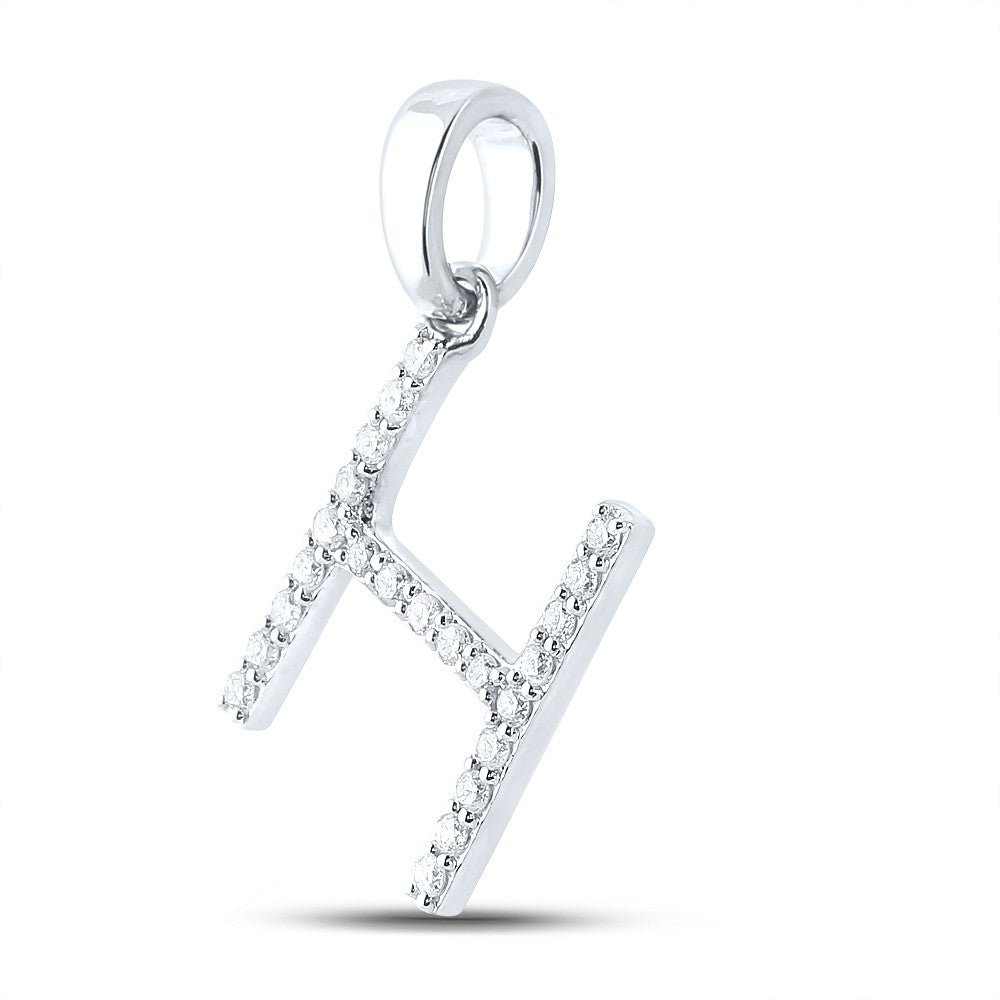 10k White Gold 1.09gms 0.19CTW Natural Diamond Initial "H" Letter Pendant Charm - Elite Jewelers - Charms & Pendants