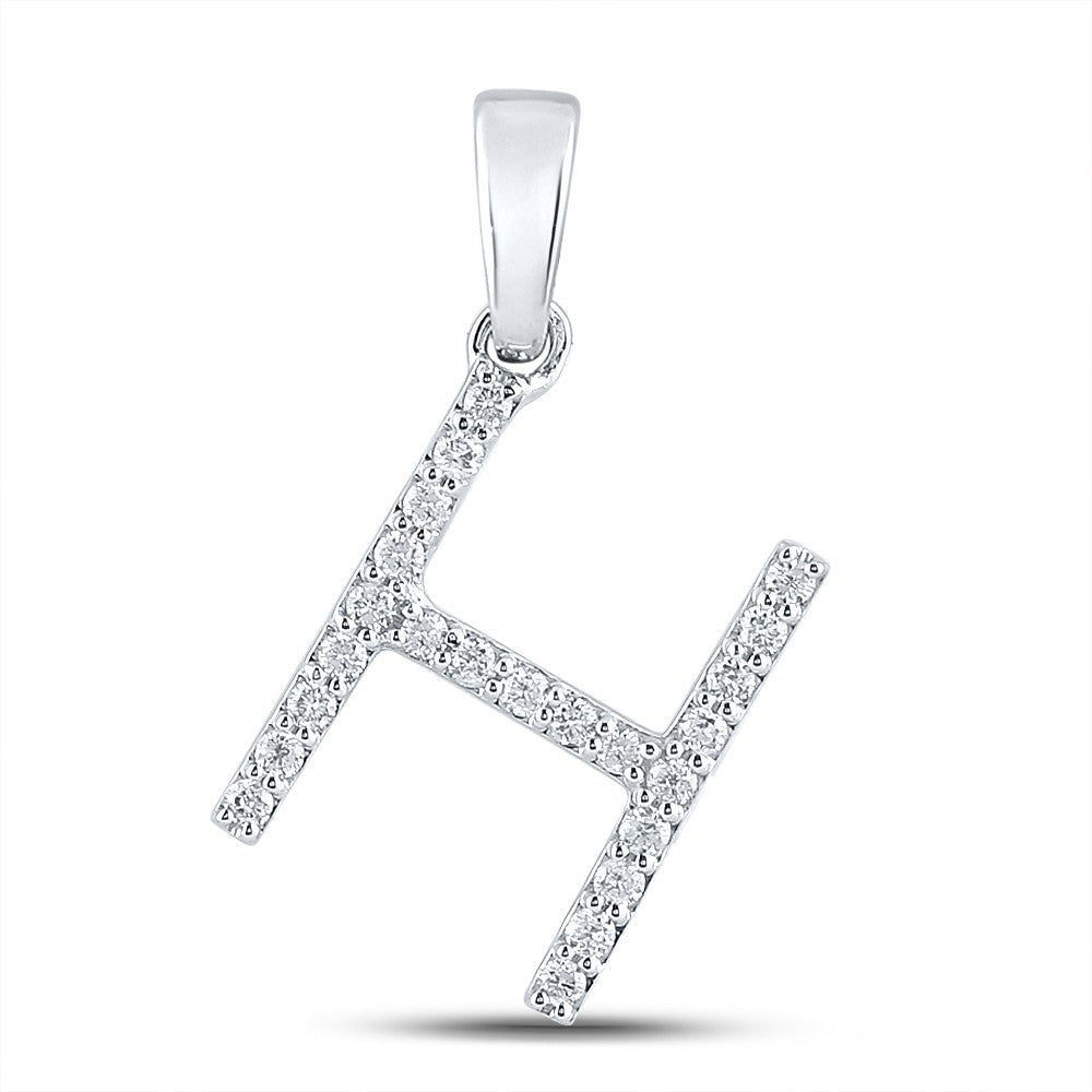 10k White Gold 1.09gms 0.19CTW Natural Diamond Initial "H" Letter Pendant Charm - Elite Jewelers - Charms & Pendants