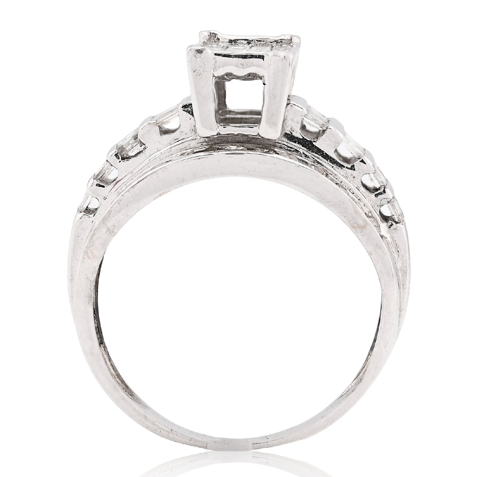 10K White Gold 1.0CT Natural Diamond Princess/Round/Baguette Rectangular Women Ring - Elite Jewelers - Rings