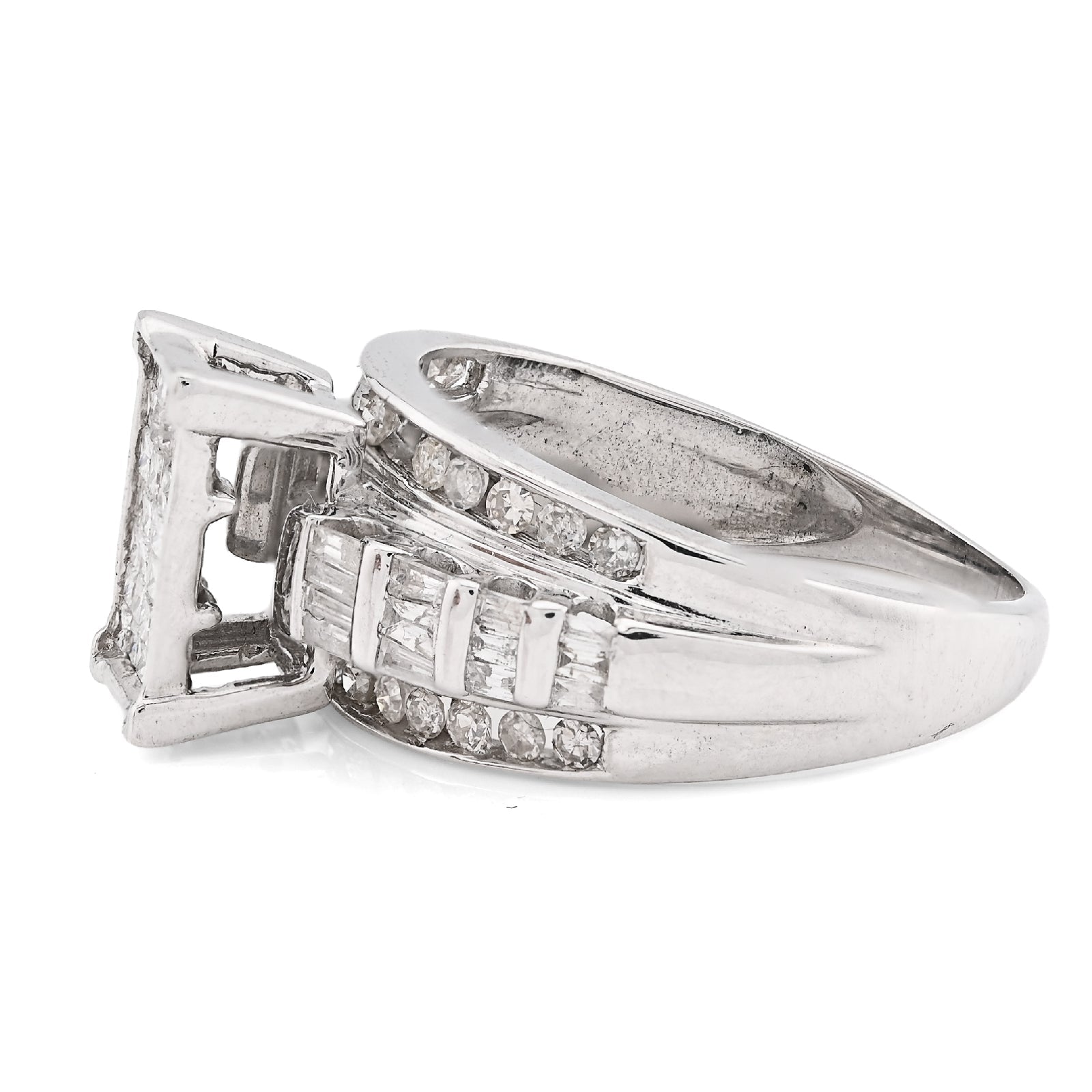 10K White Gold 1.0CT Natural Diamond Princess/Round/Baguette Rectangular Women Ring - Elite Jewelers - Rings