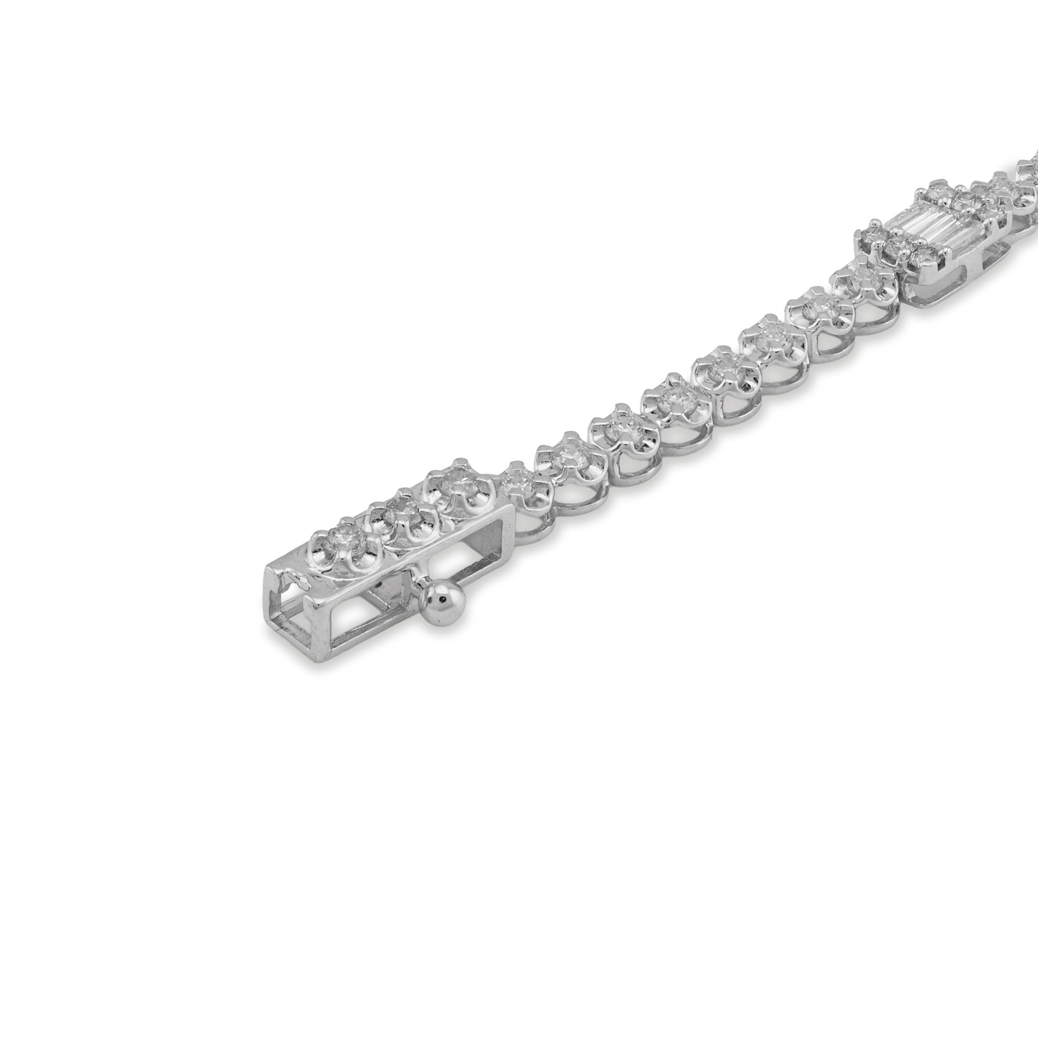 10K White Gold 1.10CT Natural Diamond Round/Baguette 7" Men Women Bracelet - Elite Jewelers - Bracelets