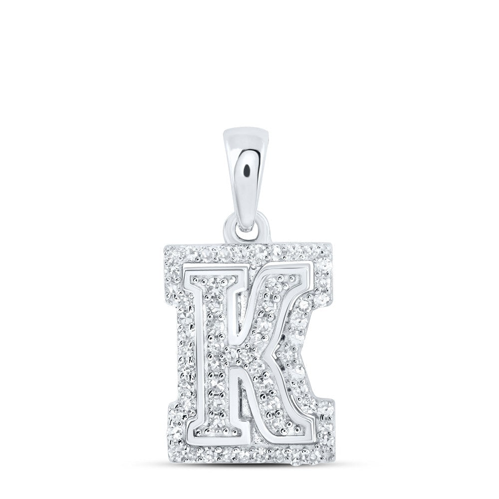 10k White Gold 1.12gms 0.19CTW Natural Diamond Initial "K" Letter Pendant Charm - Elite Jewelers - Charms & Pendants