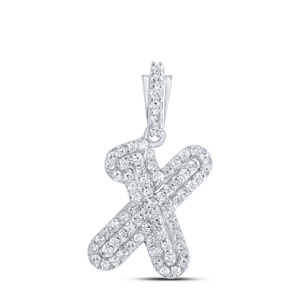 10k White Gold 1.14gms 0.19CTW Natural Diamond Initial "X" Letter Pendant Charm - Elite Jewelers - Charms & Pendants