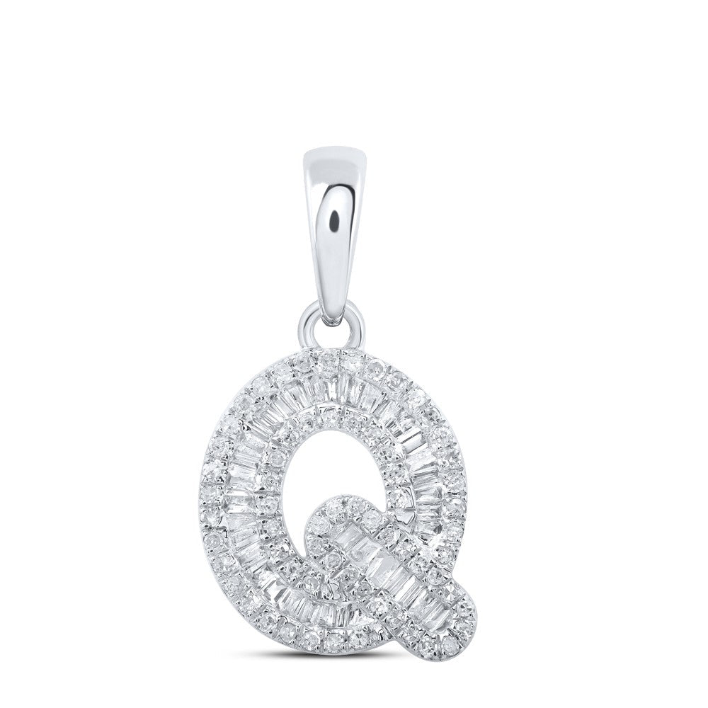 10k White Gold 1.15gms 0.4CTW Natural Diamond Initial "Q" Letter Pendant Charm - Elite Jewelers - Charms & Pendants