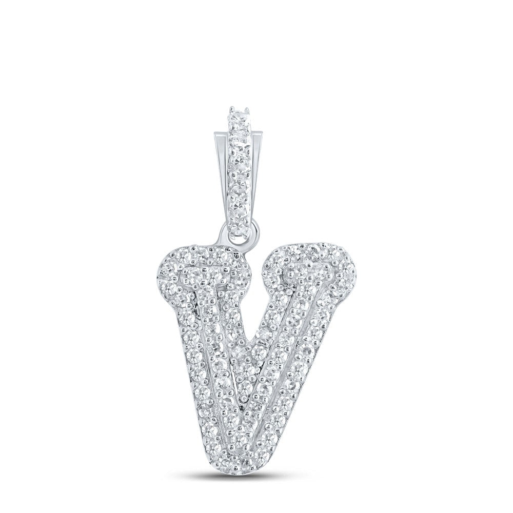 10k White Gold 1.16gms 0.18CTW Natural Diamond Initial "V" Letter Pendant Charm - Elite Jewelers - Charms & Pendants
