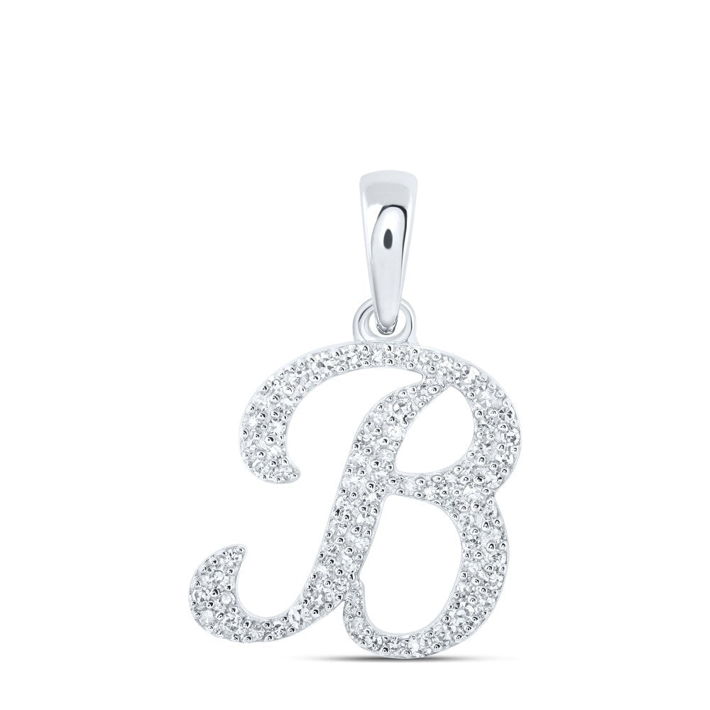 10k White Gold 1.19gms 0.18CTW Natural Diamond Initial "B" Letter Pendant Charm - Elite Jewelers - Charms & Pendants