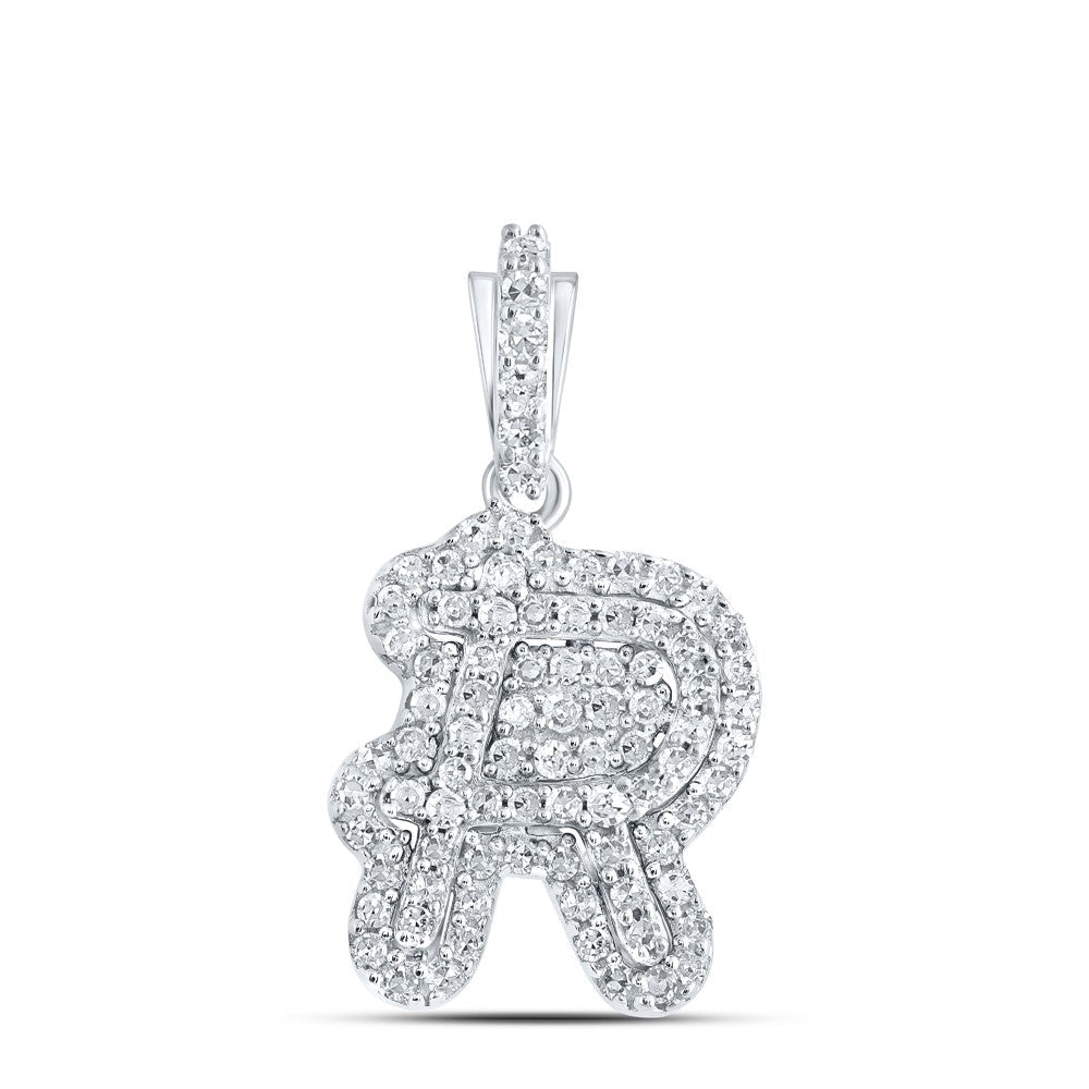 10k White Gold 1.22gms 0.22CTW Natural Diamond Initial "R" Letter Pendant Charm - Elite Jewelers - Charms & Pendants